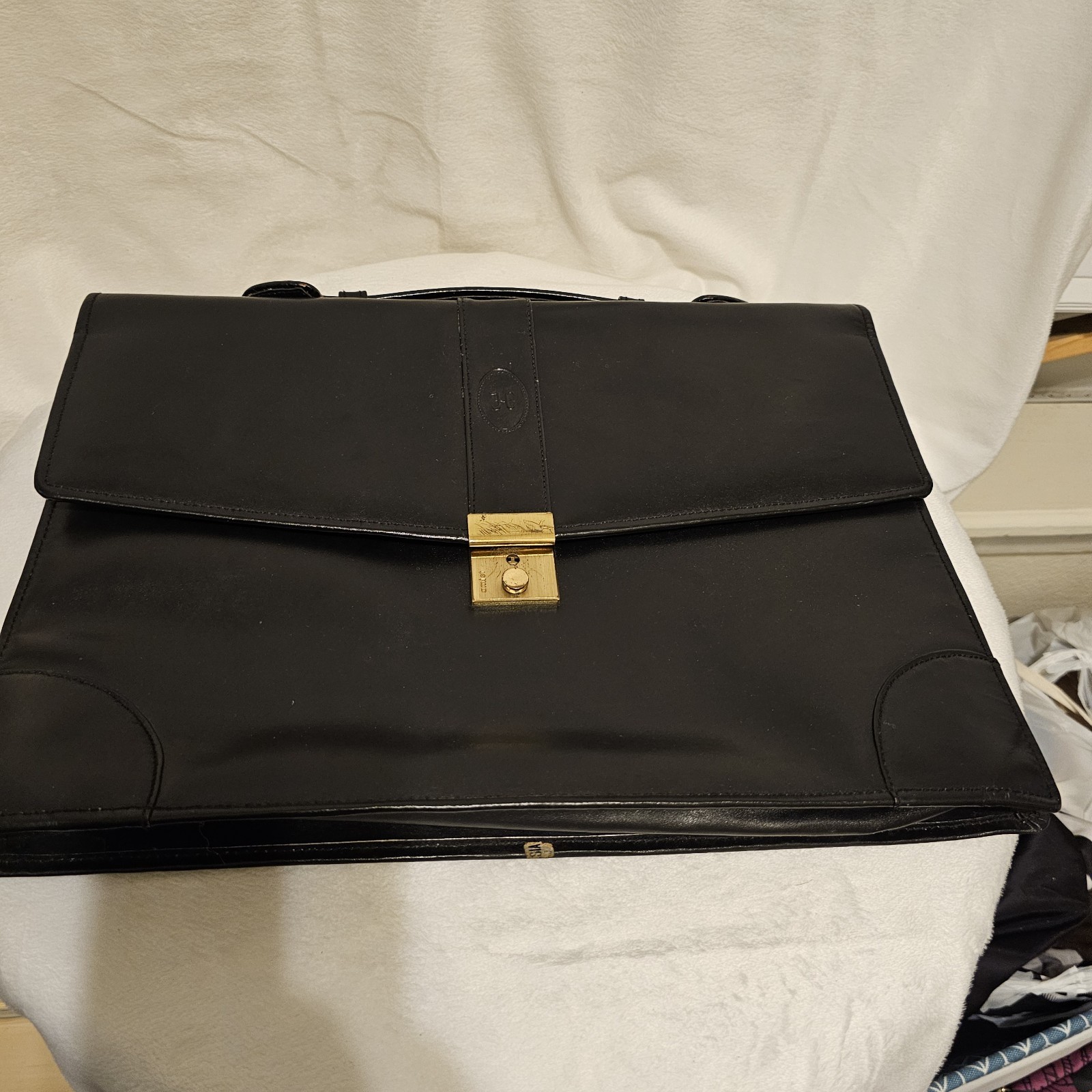 Vintage Hau’s Black Leather Attache Bag Briefcase 5 Pockets Key Incl 15.5x11in