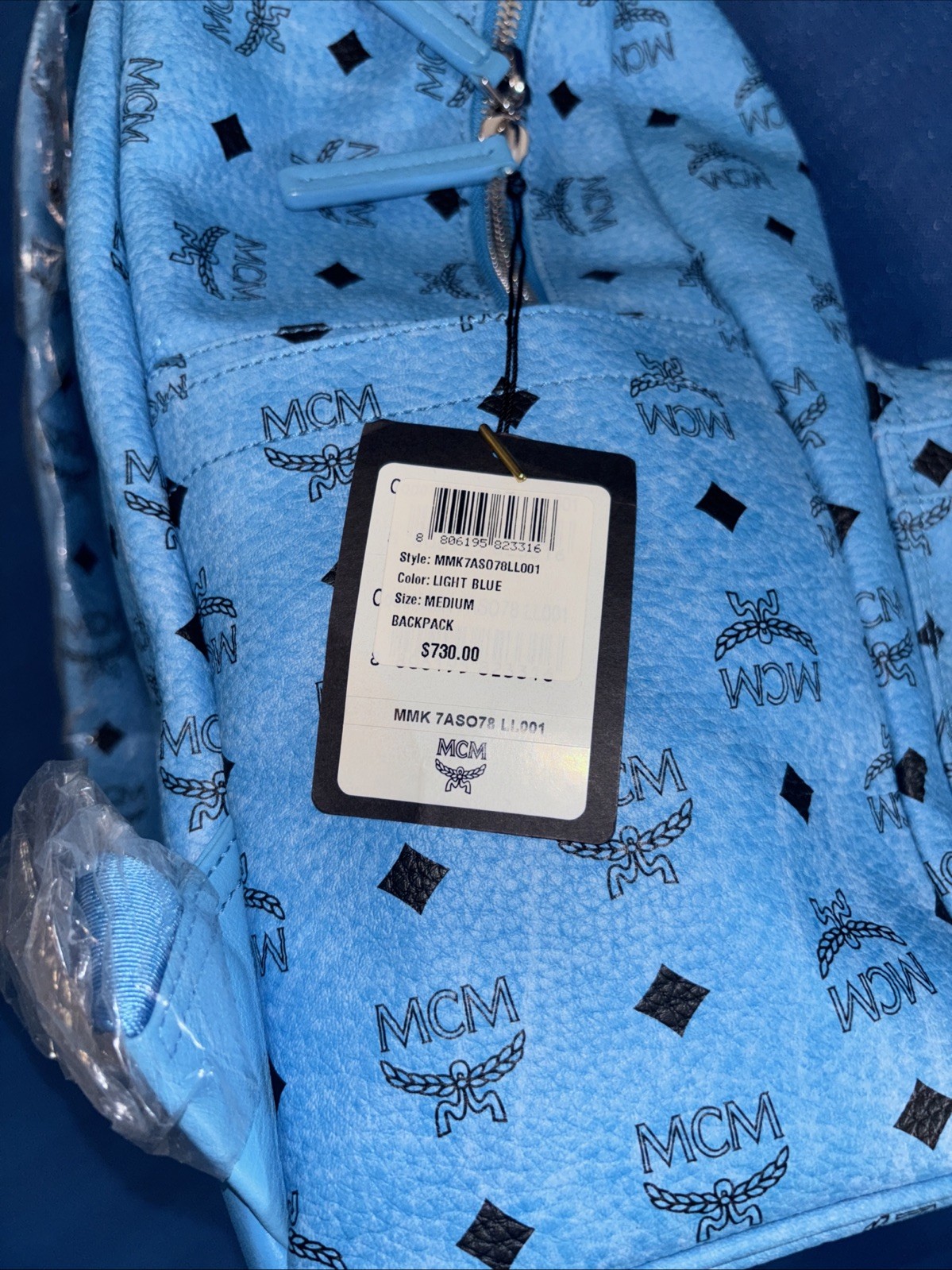 MCM NEW Medium Backpack – LIGHT BLUE (MMK7ASO78LL001) AUTHENTIC