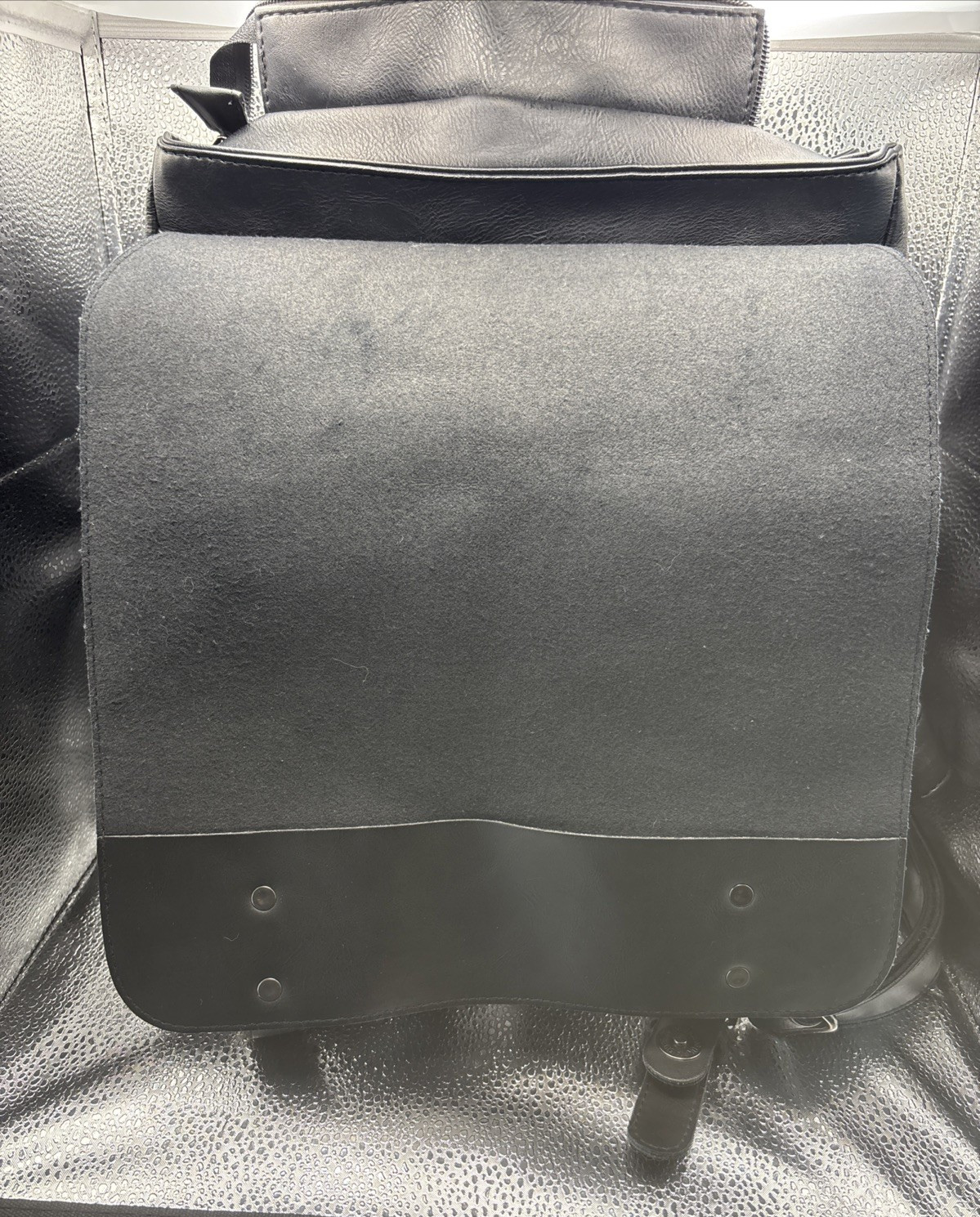 LXY Black Vegan Leather Backpack Unisex Adult Travel School Laptop Bookbag Bag