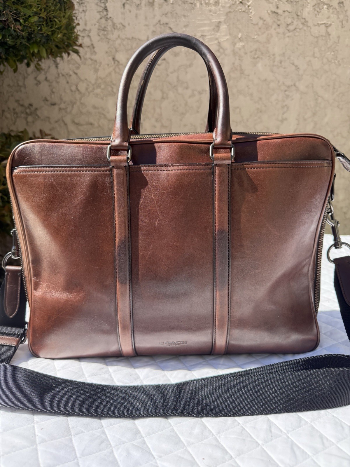 Coach Executive Metropolitan Slim Laptop Satchel Briefcase Cigar Brown Leather
