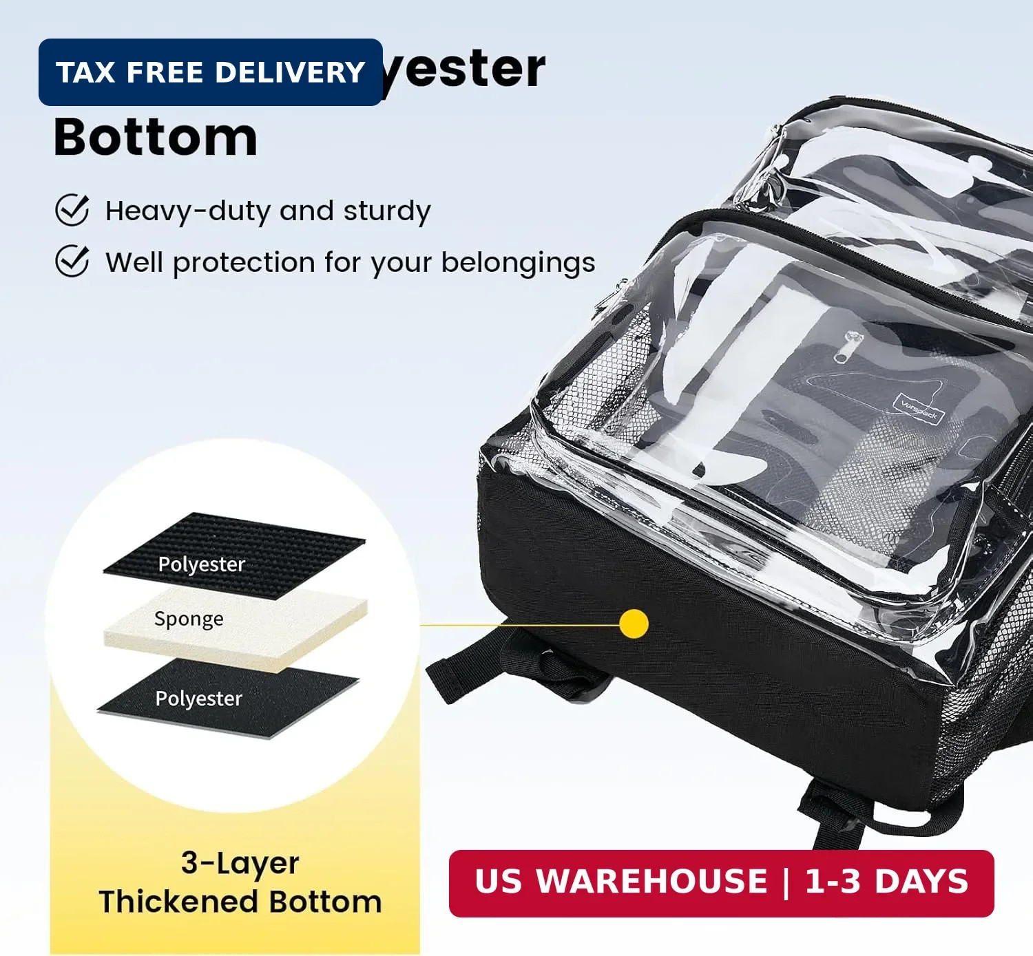 Vorspack Clear Backpack Heavy Duty – Large Clear Bookbag Transparent Backpacks S