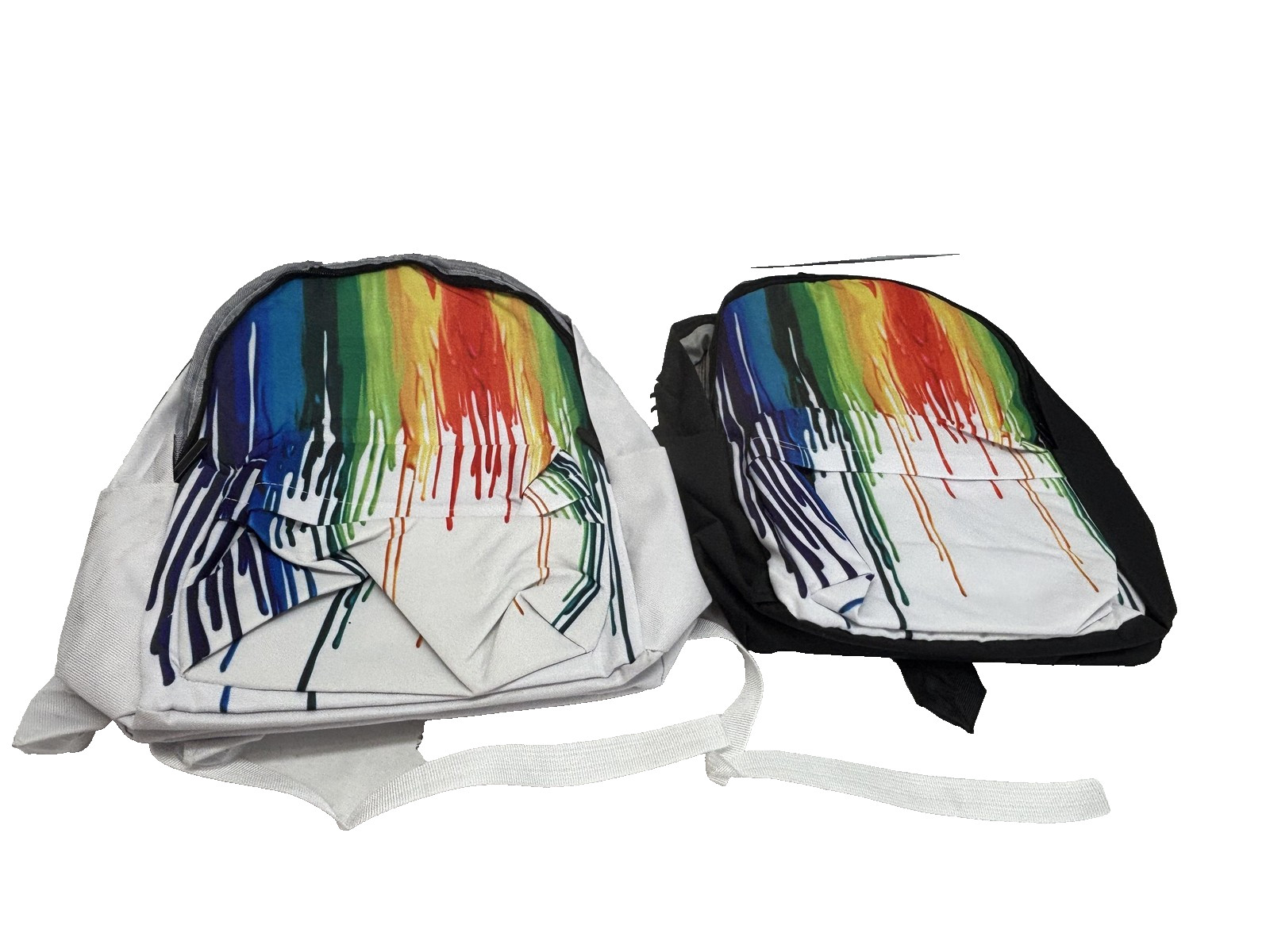 2 Rainbow Paint Drip Backpack Set School Bag White Black Art Print Laptop Pocket