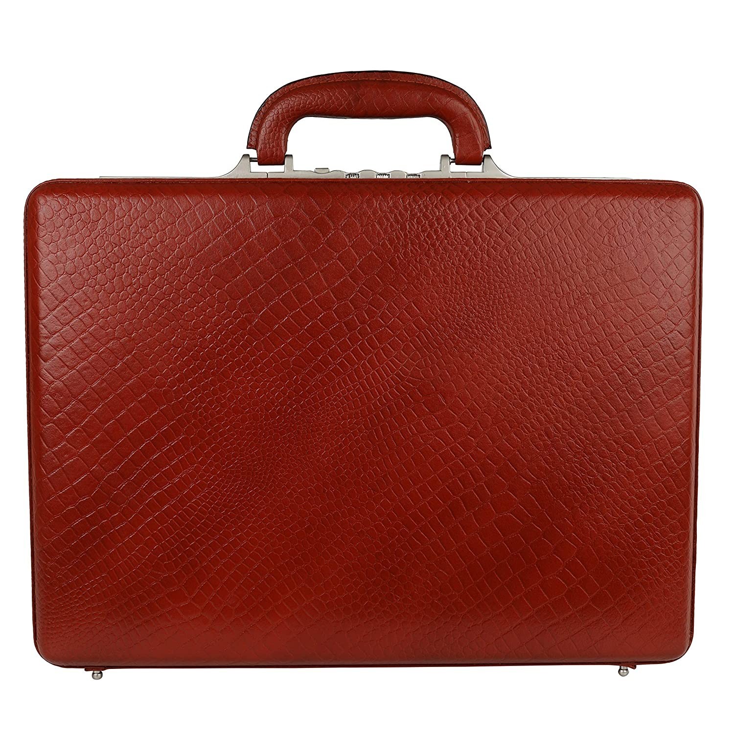 Genuine Leather CROCO Tan Briefcase Bag 18x5x12 Inch With Lock Messenger Attache