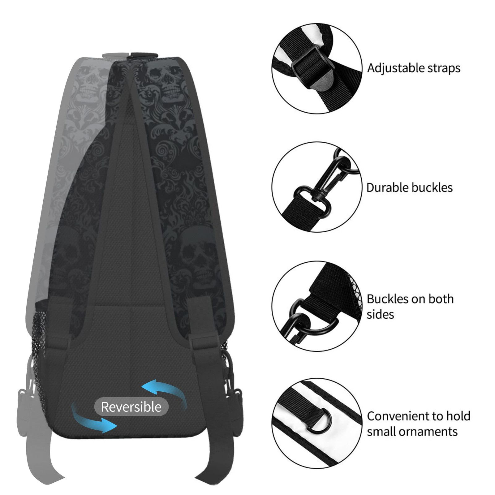 Skull Sling Bag,Victorian Gothic Sling Backpack Black Crossbody Bag Men Casua…
