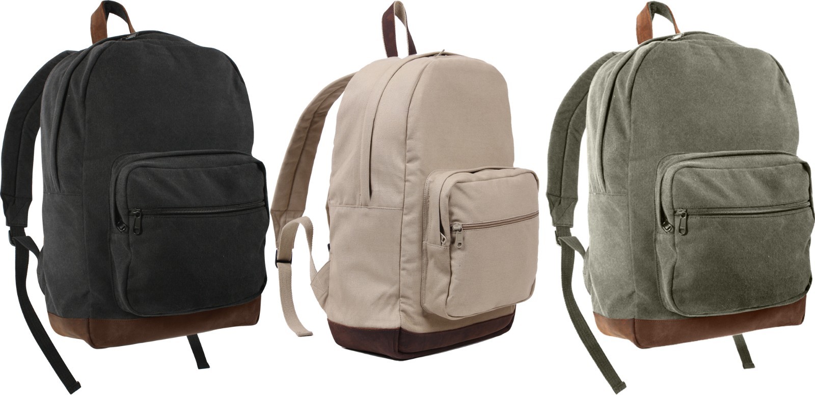 Teardrop Backpack Canvas & Leather School Bag Military Two Tone Day Pack