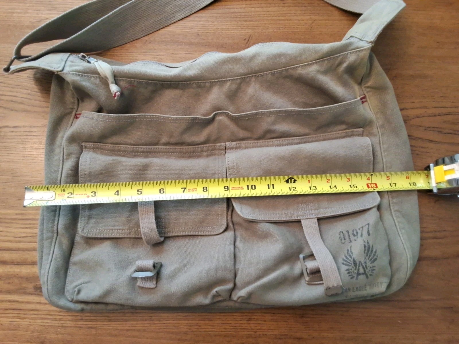 American Eagle Outfitters Canvas Messenger Bag Army Green Vintage Utility