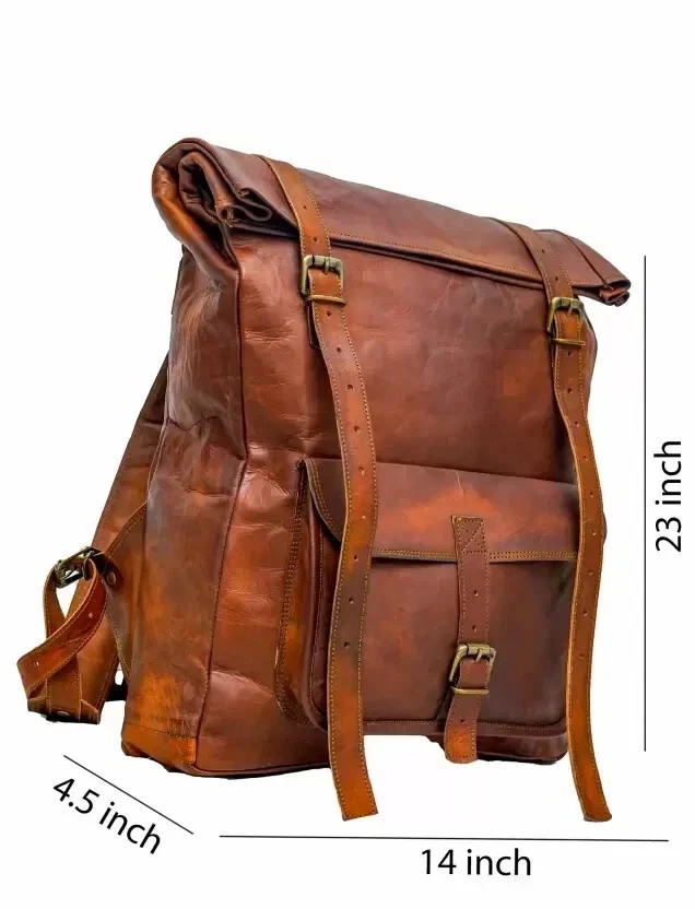 24″ Men X Large Vintage Real Explore Leather Bag Rucksack Backpack Dark Brown