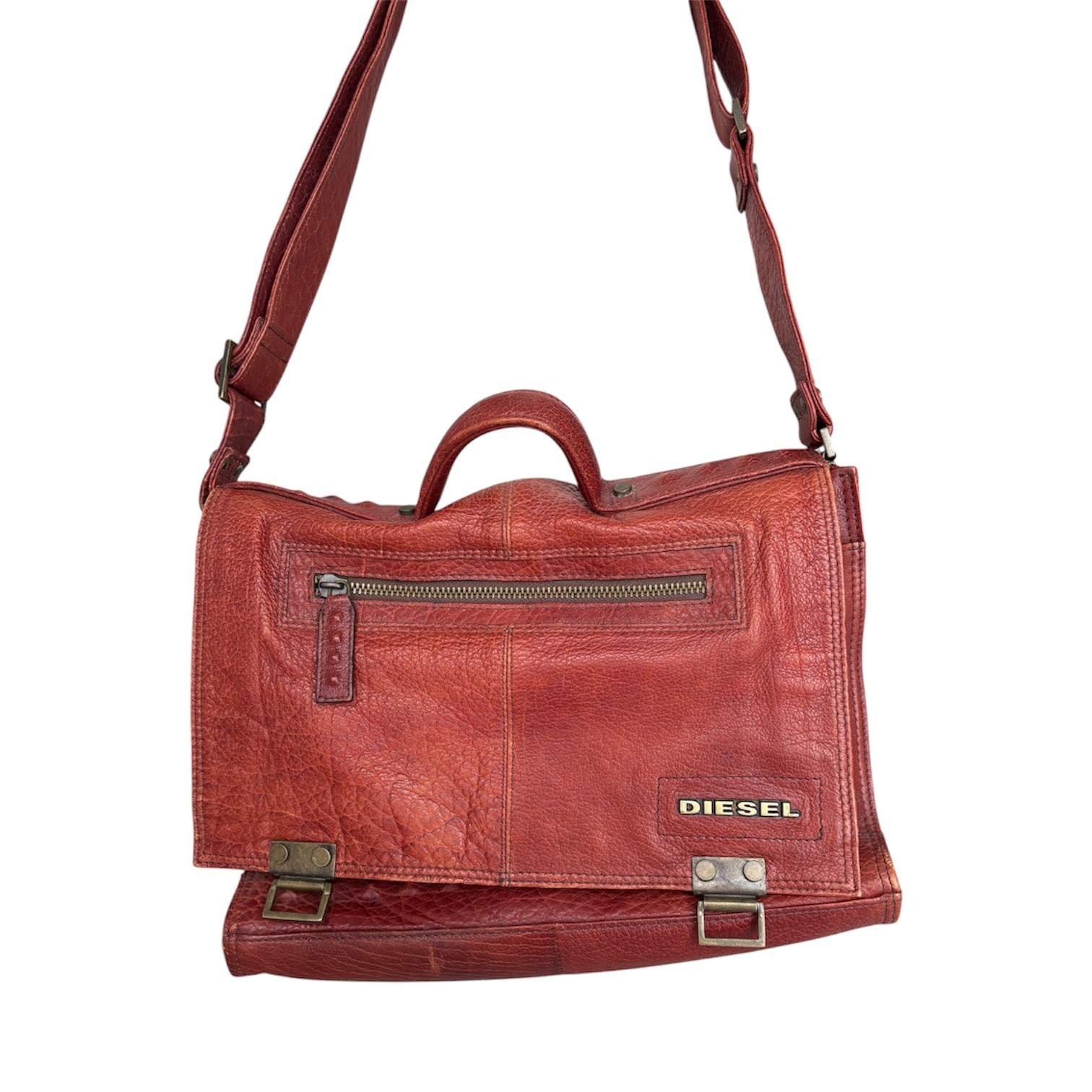 DIESEL Full Leather Messenger Bag Medieval Armour Archive Industrial Y2K 00s