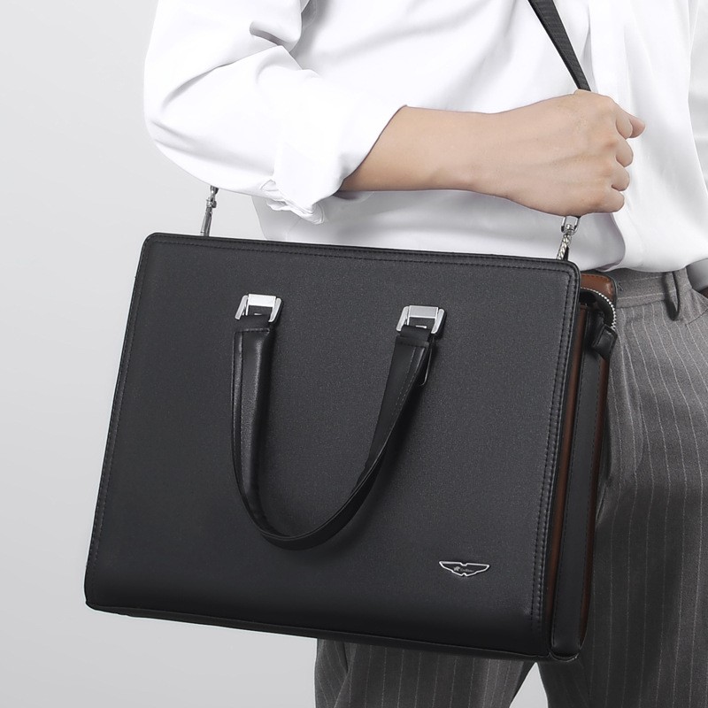 Business Wear-Resistant Leather Hand Briefcase Multi-Pocket Laptop Bag Notebook