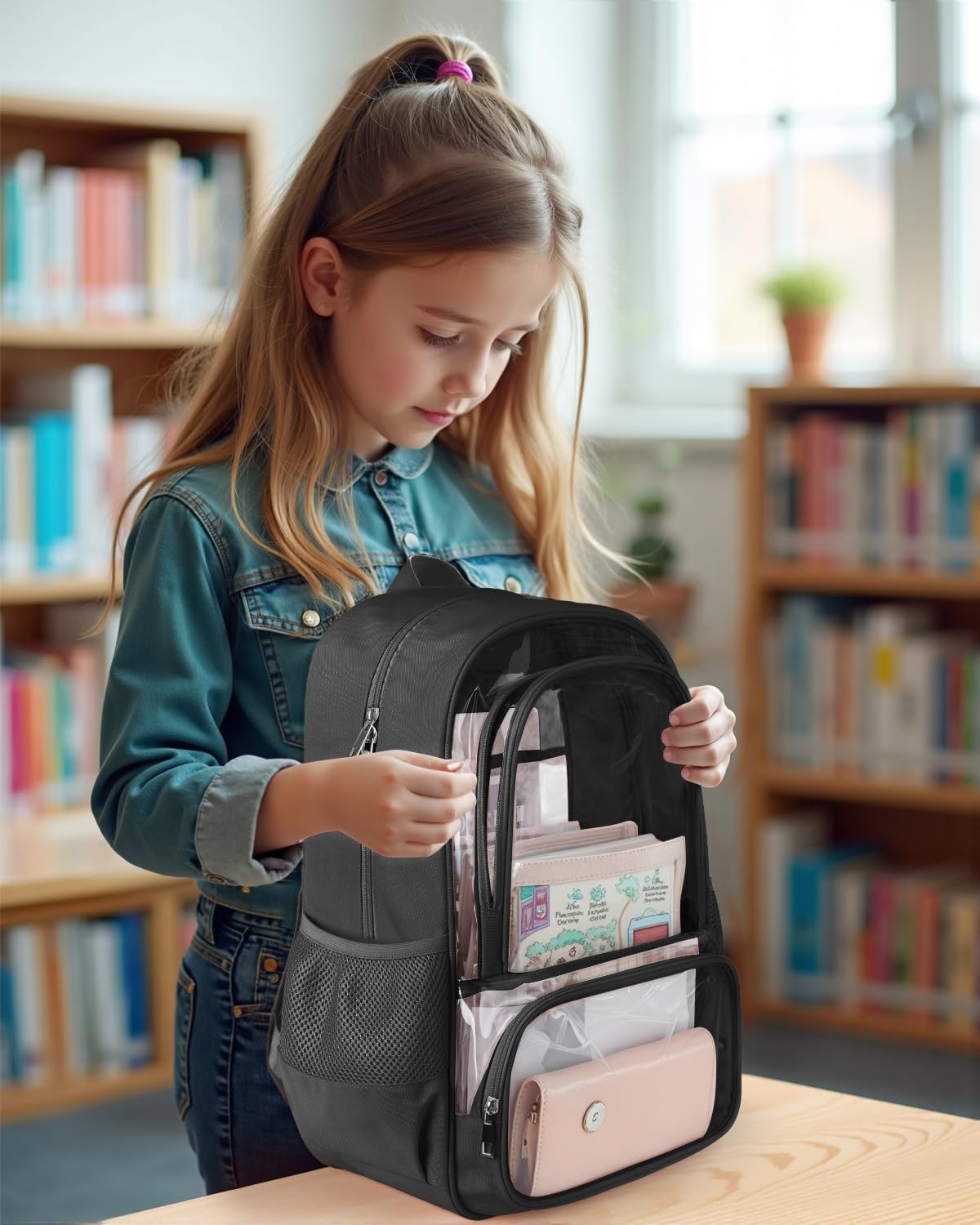 Clear Backpack, Heavy Duty Transparent Bookbag for School, Fabric & PVC Transpar