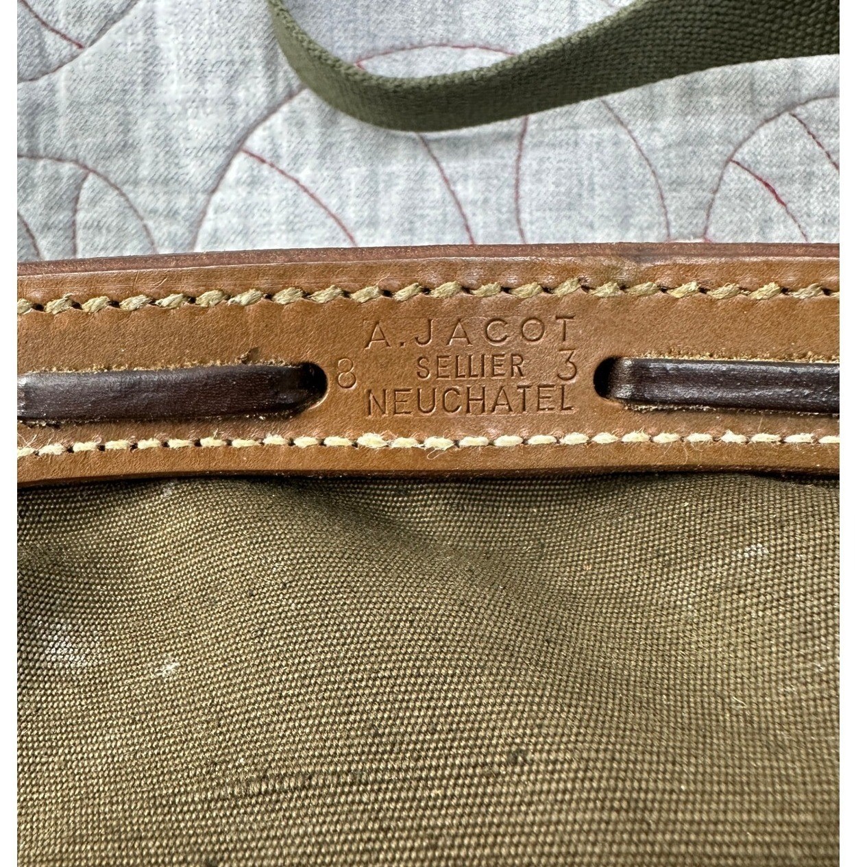 VTG Swiss Army A. Jacot Sellier Bread Bag Haversack Olive Green Canvas Leather