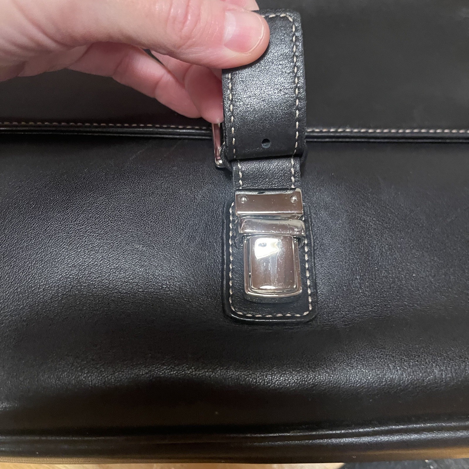 COACH Black Leather Briefcase Laptop Messenger Bag Single Handle w/ Strap VTG