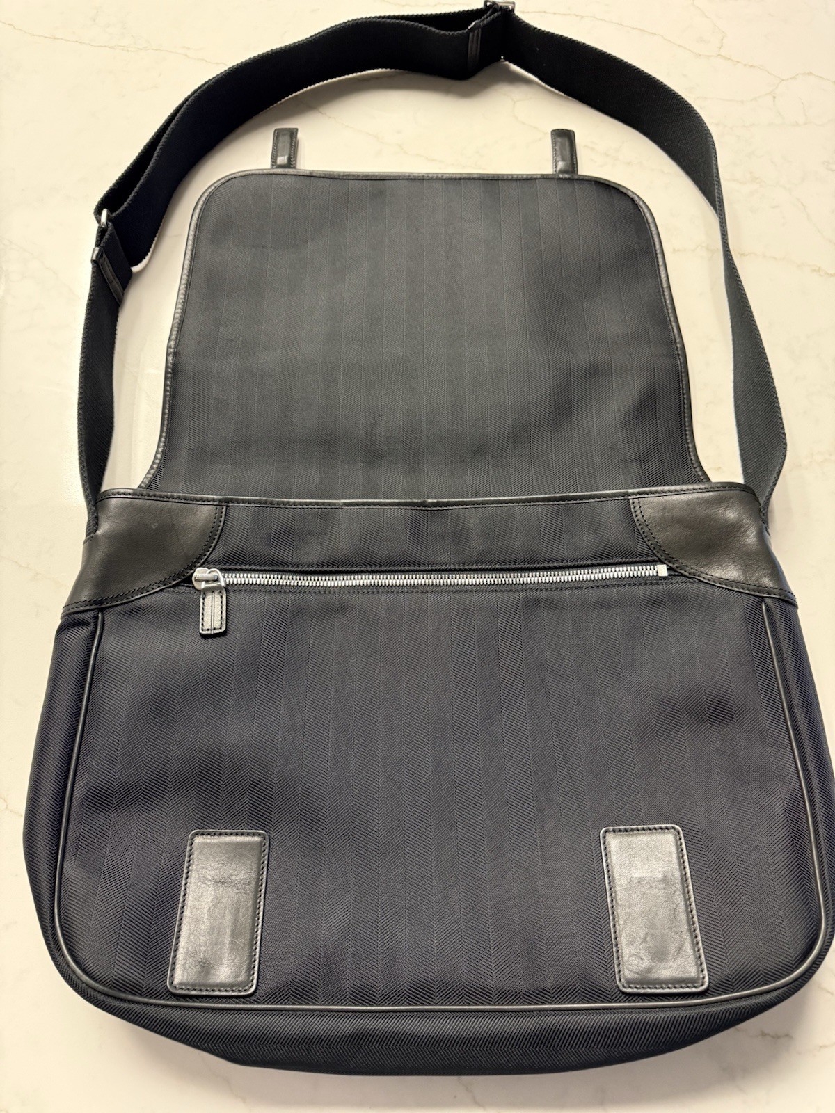 Ghurka Black Messenger Bag, Zip & magnetic Buckle Closure, Adjustable Strap