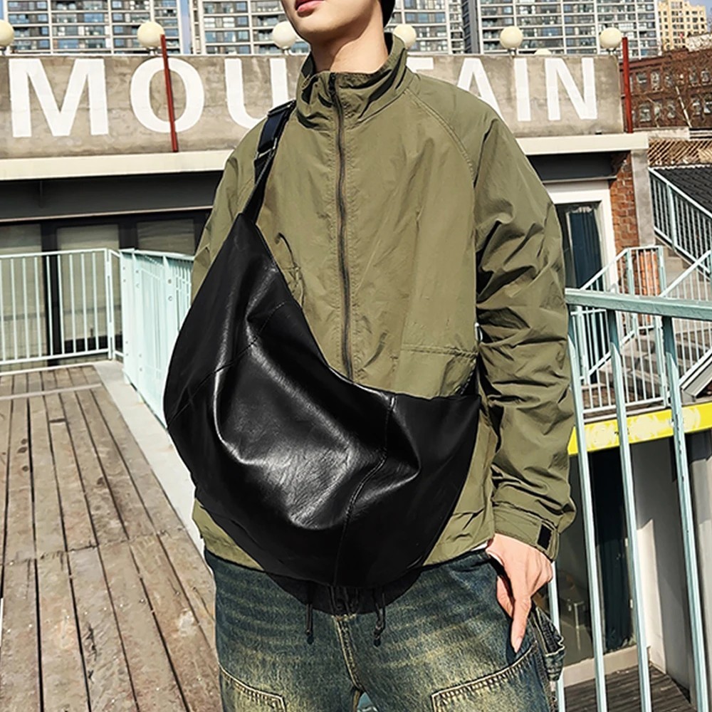 Large PU Leather Crossbody Bag for Men Casual Lightweight Sling Bag Backpack