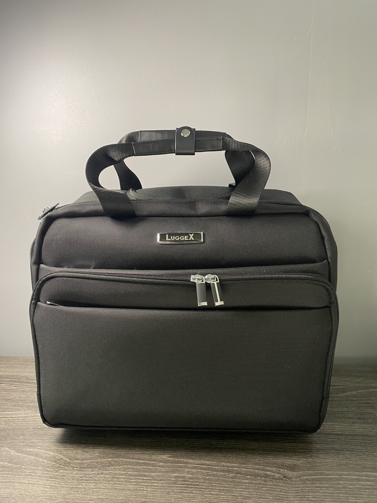 LuggeX Rolling Travel Briefcase Carry On Laptop Bag Wheels Black Multiple Pocket