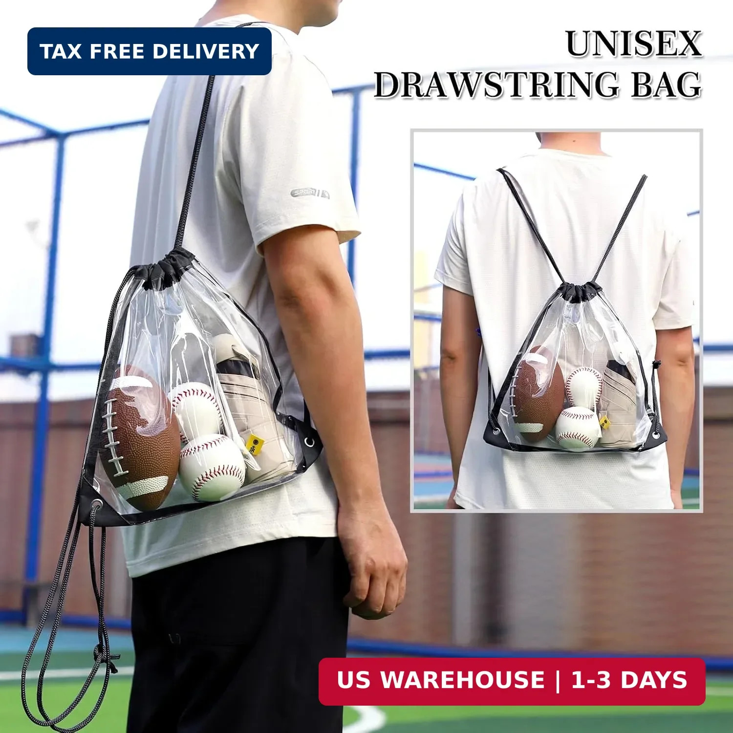 2Pack Clear Drawstring Backpack ，12×12×6 Small Clear Drawstring Bags for Stadium