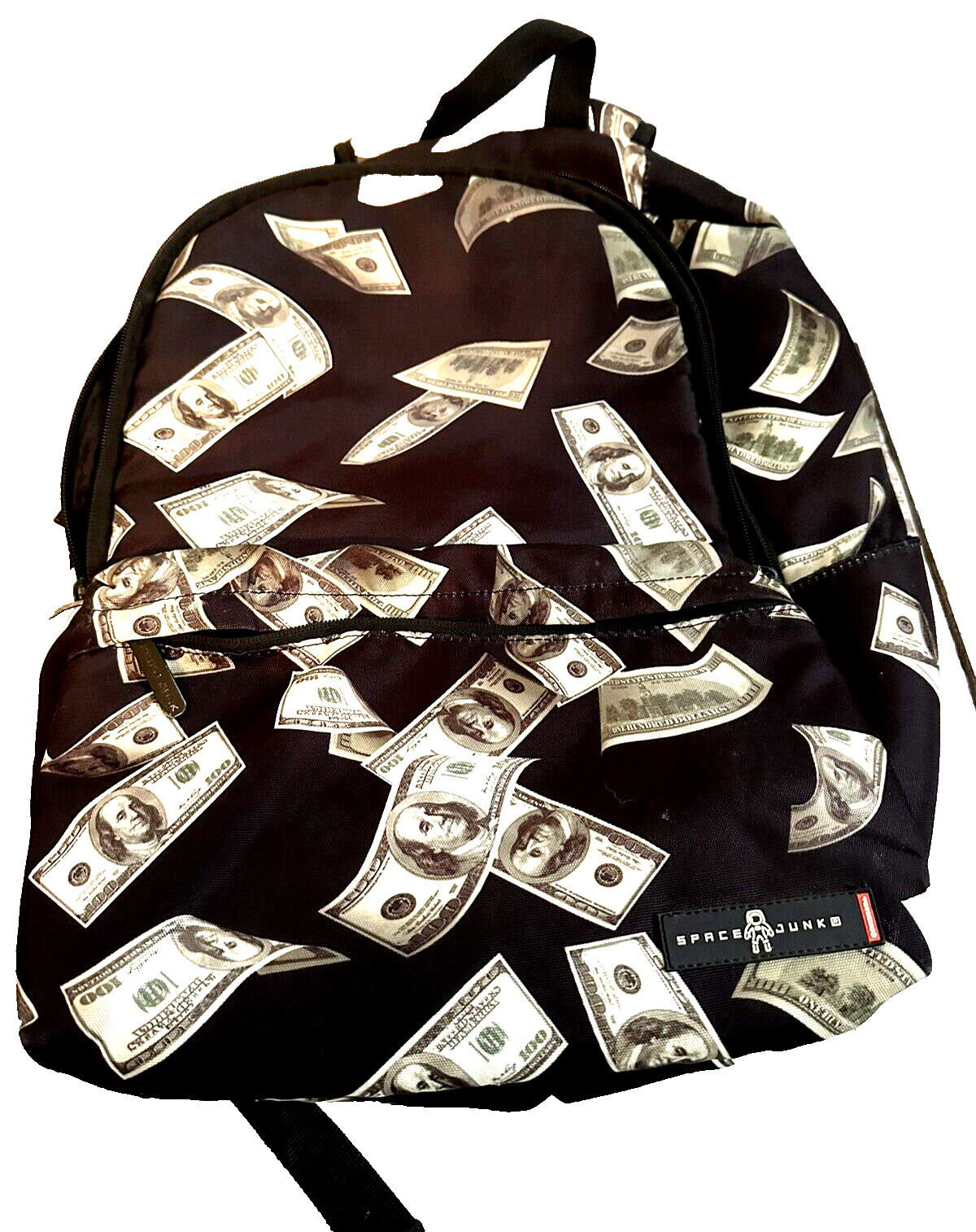 Benjamins All Over Print Nylon Minor Wear Space Junk Backpack Cash Money RARE