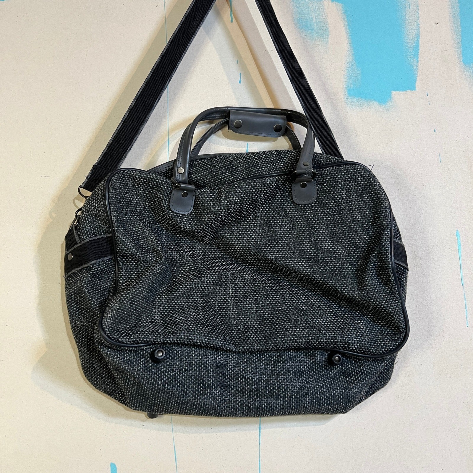 Vintage 1990s American Flyer Duffel Bag Travel Luggage 17x12x5.5 Inch Gray