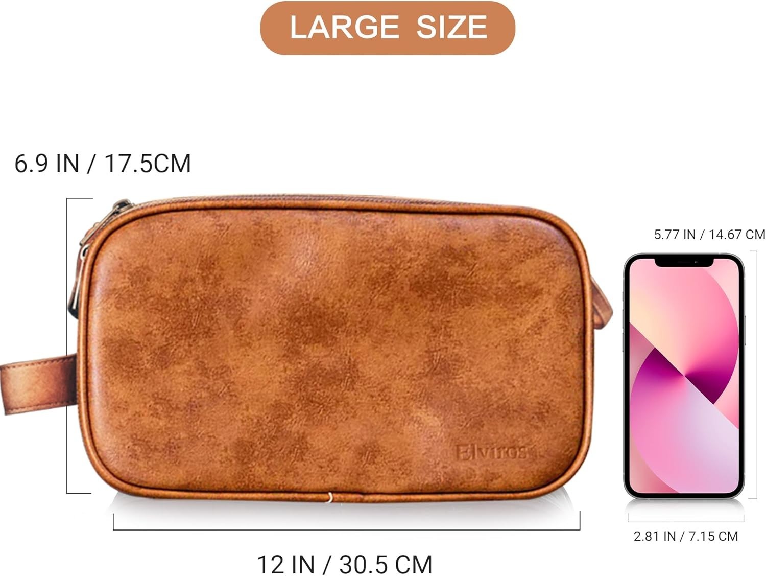Elviros Toiletry Bag for Men Large Travel Shaving Dopp Kit Organizer PU Leather