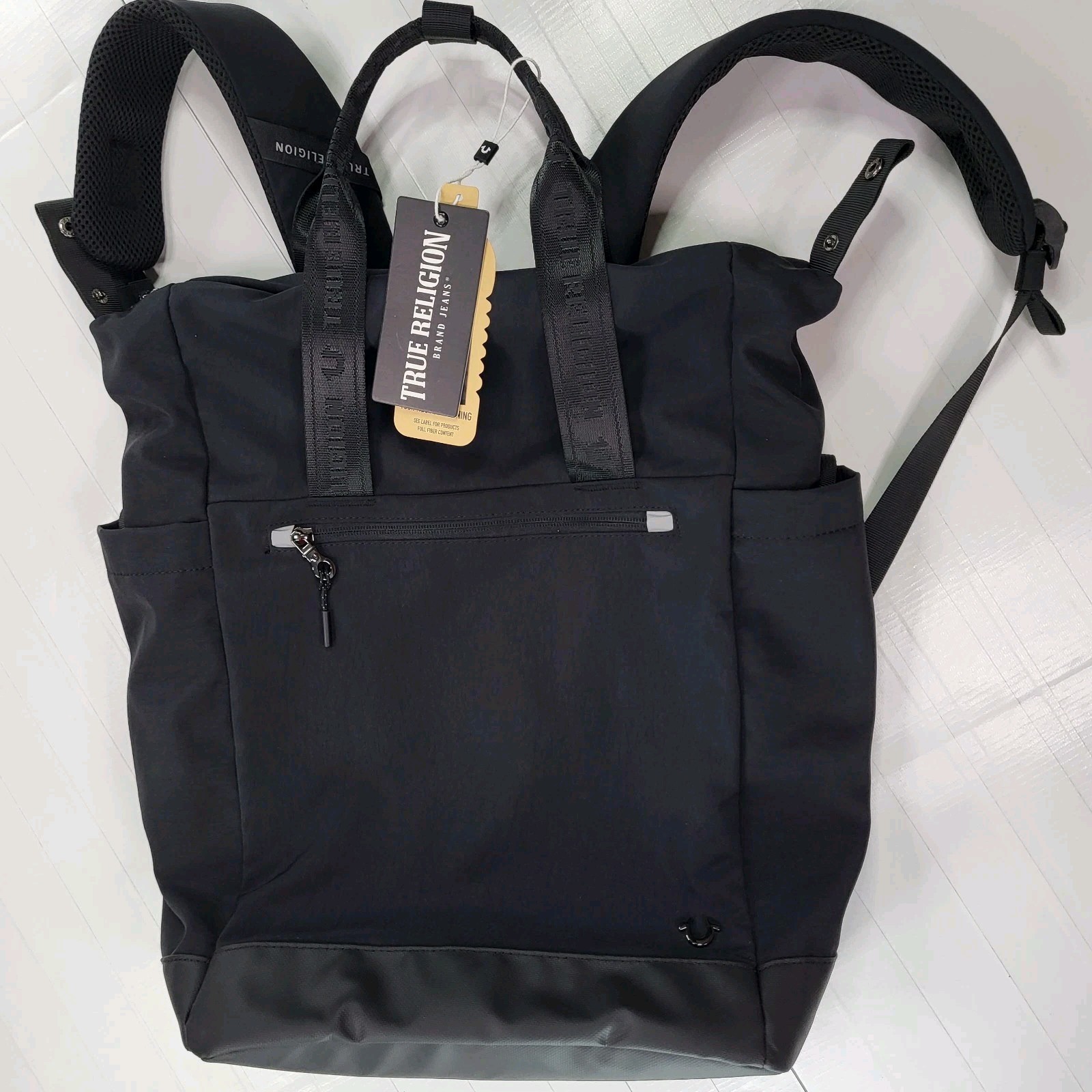 True Religion Black Lightweight Backpack New with Tags Mens Bag Handle Authentic