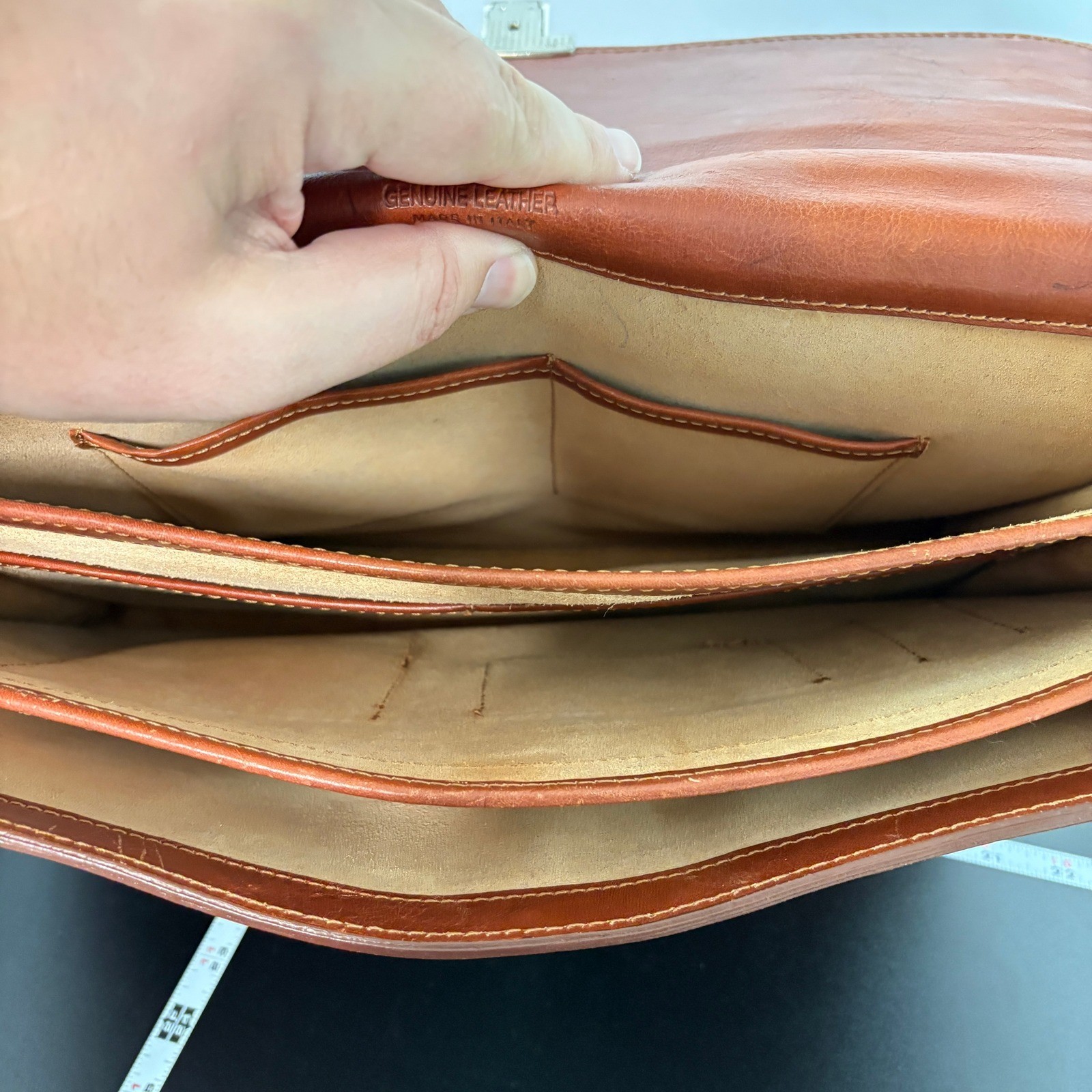 Unbranded Leather Briefcase Messenger Bag Large Cognac Made Italy Quiet Luxury