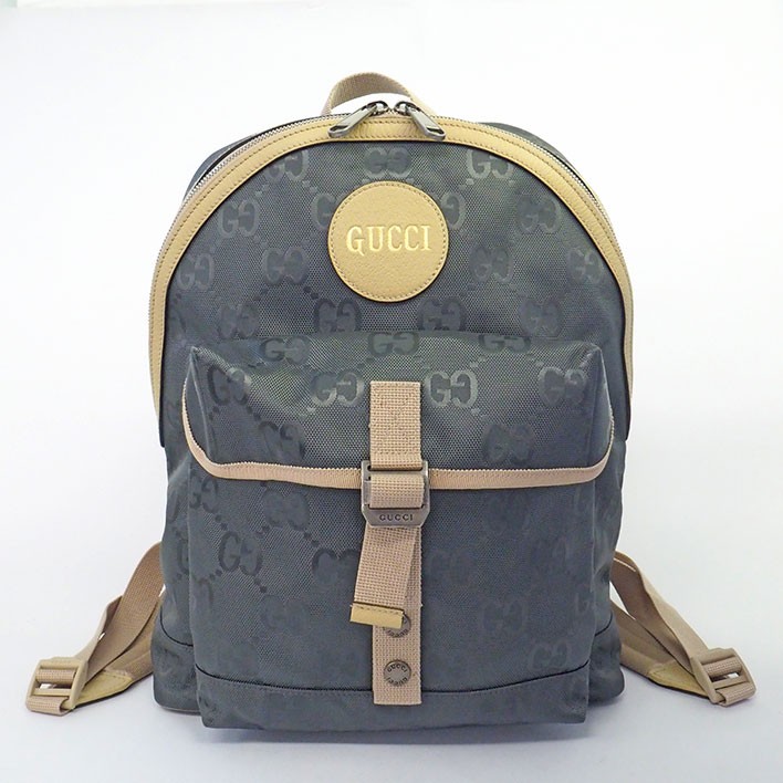Gucci Off The Grid Backpack GG Econyl Nylon Canvas Leather Gray Beige 644992