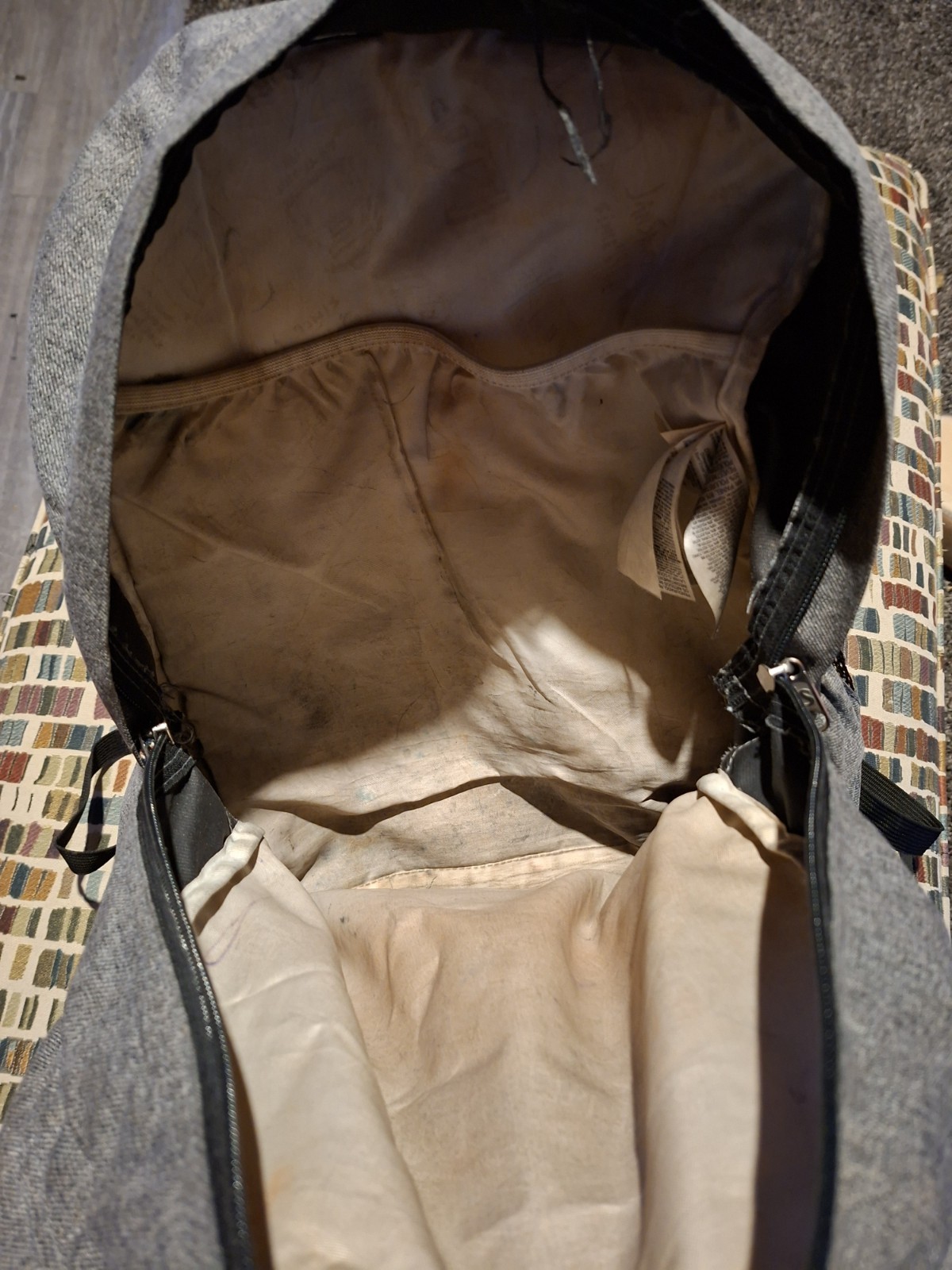 JanSport Backpack Cool Student Laptop Gray Faux Brown Leather Bottom JS0A2SDD