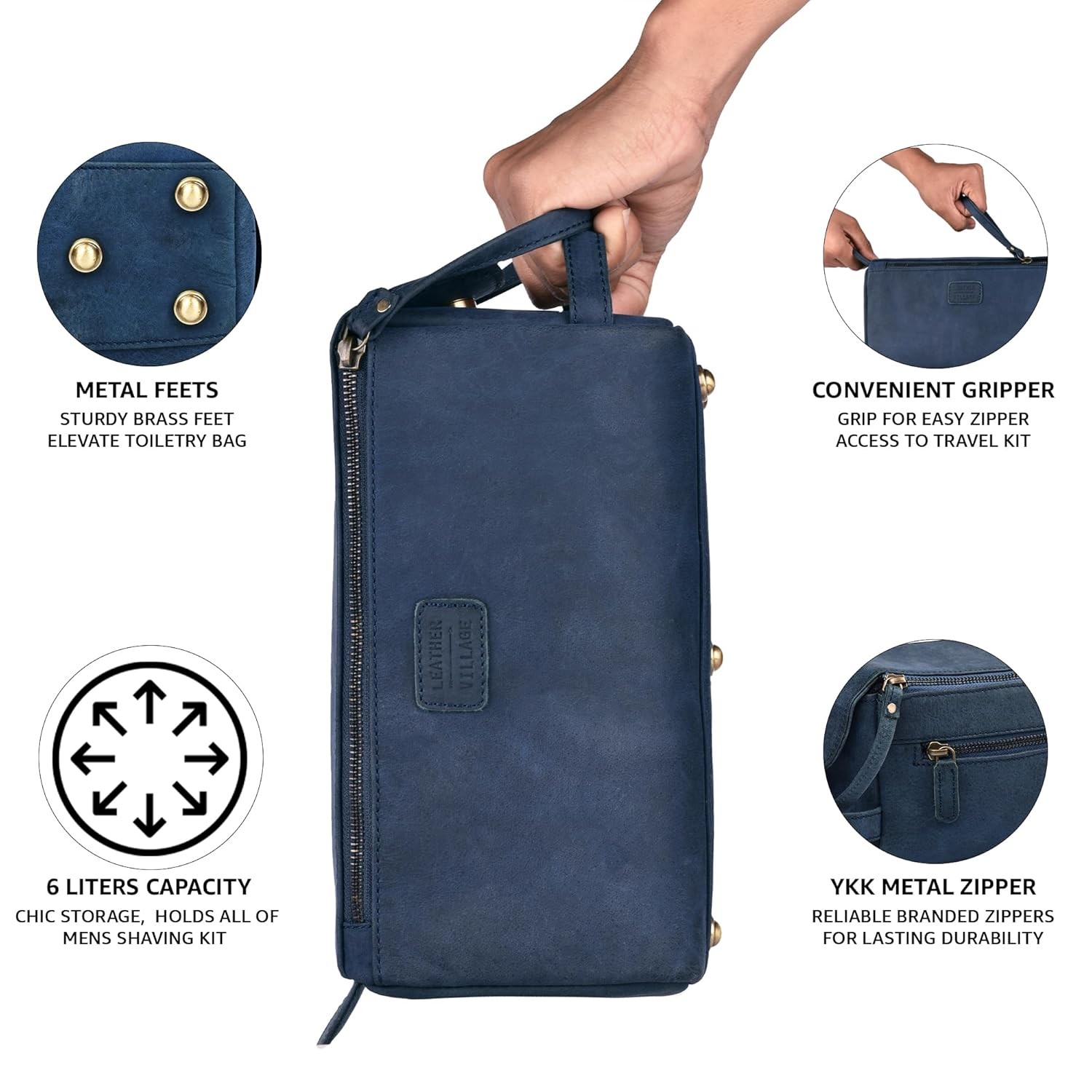 Leather Toiletry Bag Dopp Kit for Men Travel Water-Resistant Shave Bag