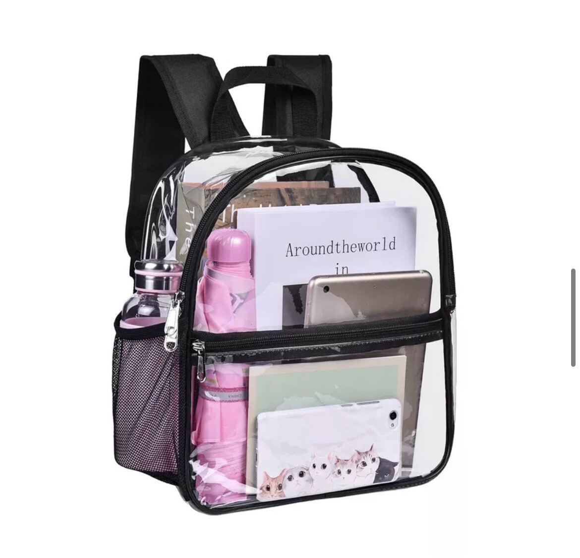 Clear Waterproof Backpack Security Approved Bookbag with Black Trim Custom PVC
