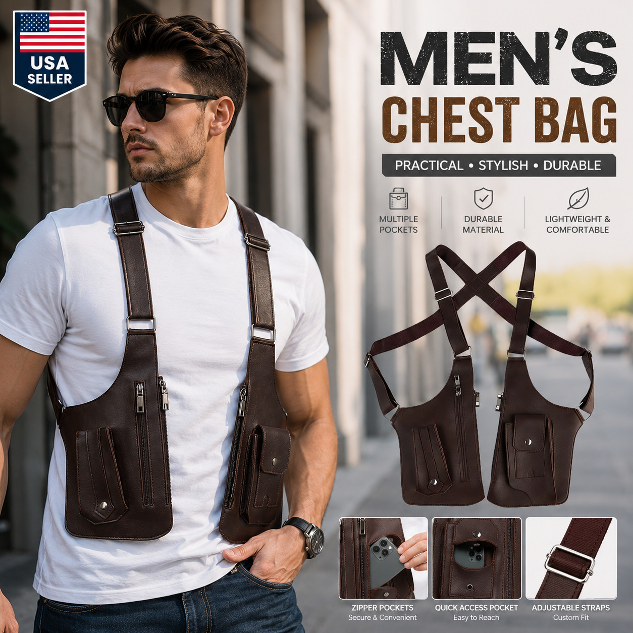 Adjustable Anti-Theft Underarm Shoulder Bag PU Leather Wallet Holster Bag