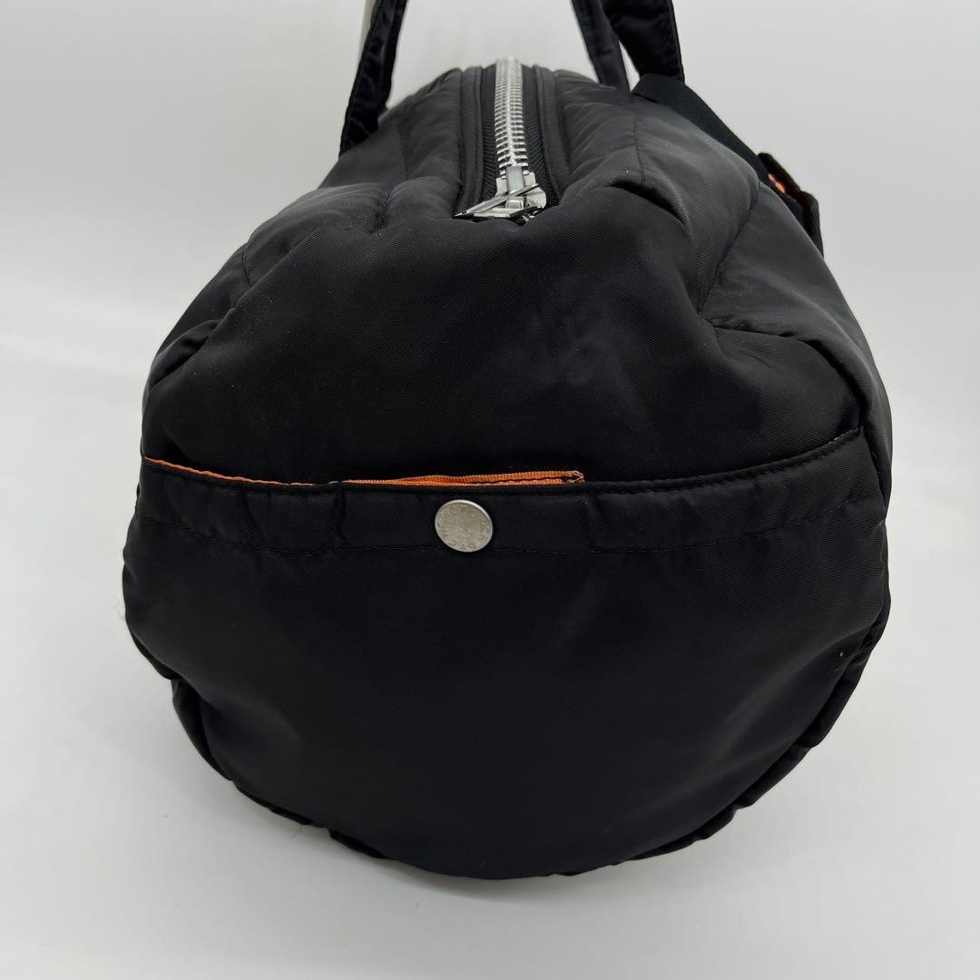MCM Boston Bag Handbag Large Capacity Black Orange Logo Mens Ladies