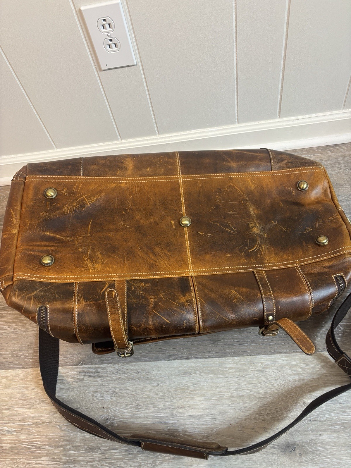 KomalC Leather Duffel Bag Mens Large Brown Overnight Travel Weekender Carry On