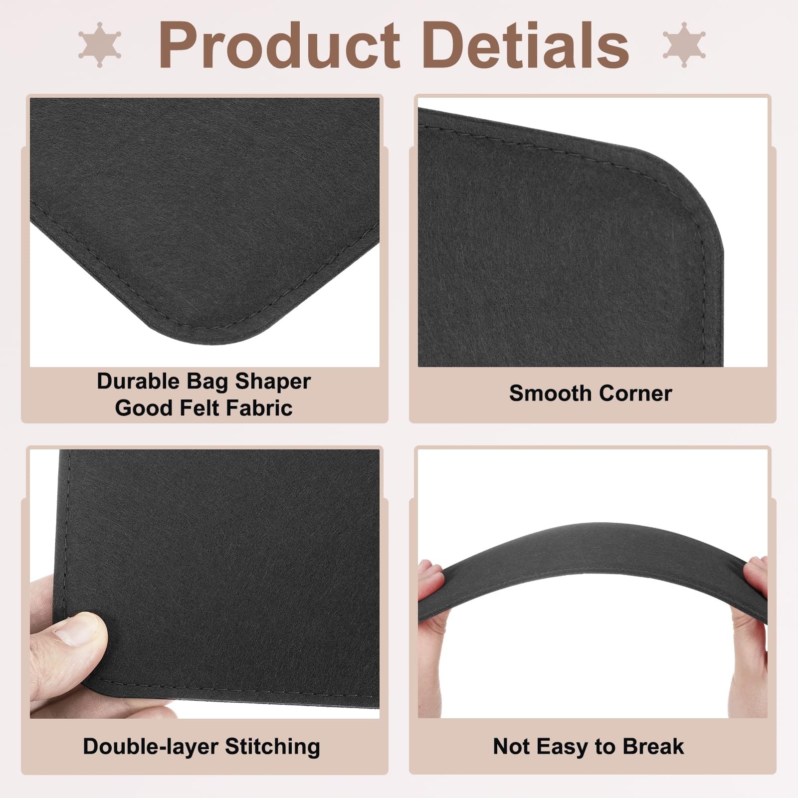 uxcell 2Pcs Felt Base Shaper, 13.8×5 Inch Rectangle Bag Inch, Black