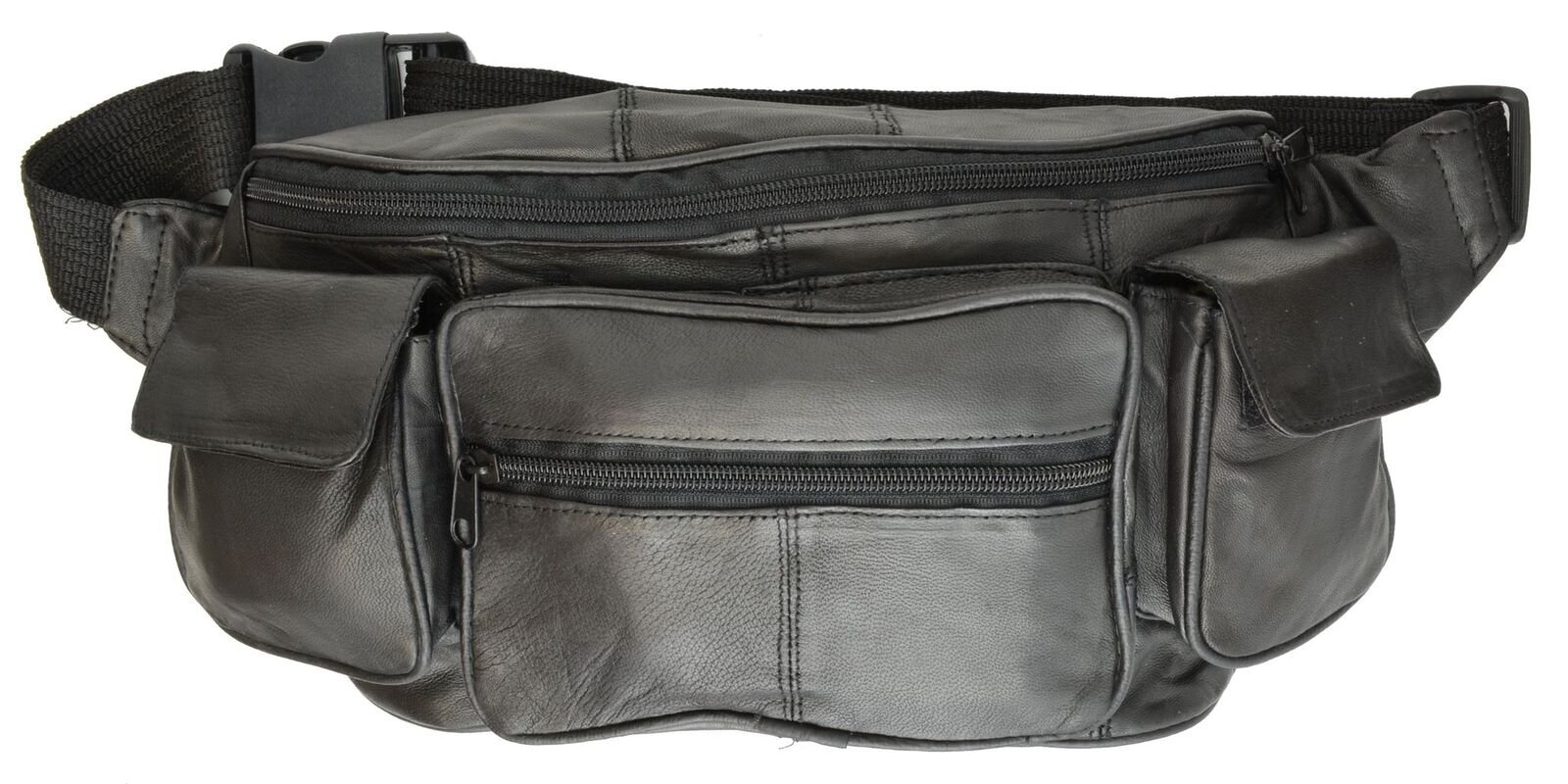 Marshal Genuine Leather Unisex Large Waist Fanny Pack with Two Cell Phone Pocket