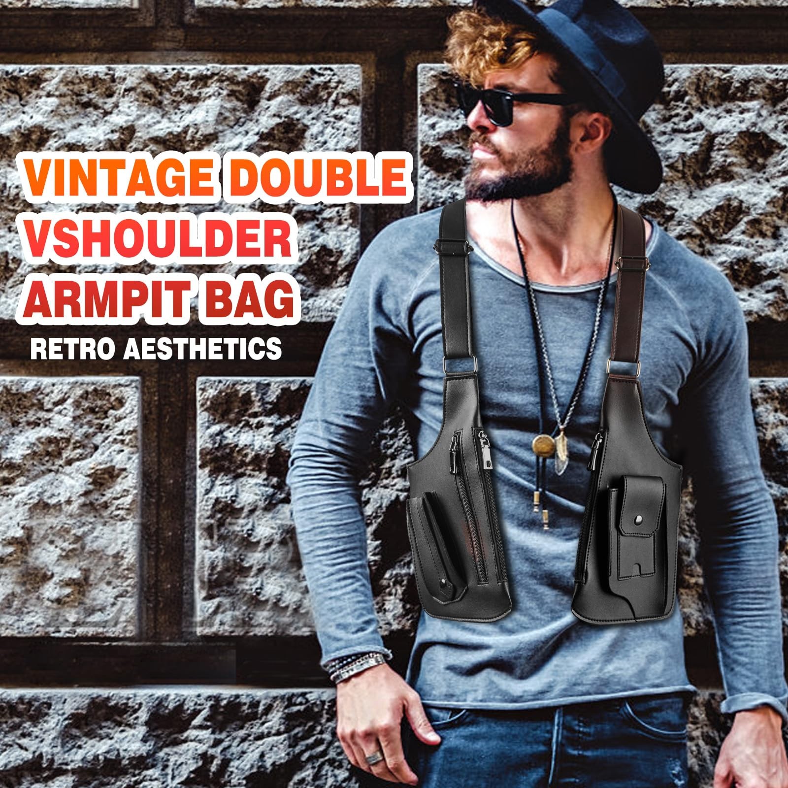 Men Double Shoulder Armpit Bag Anti Theft Hidden Adjustable Holster Travel Pack