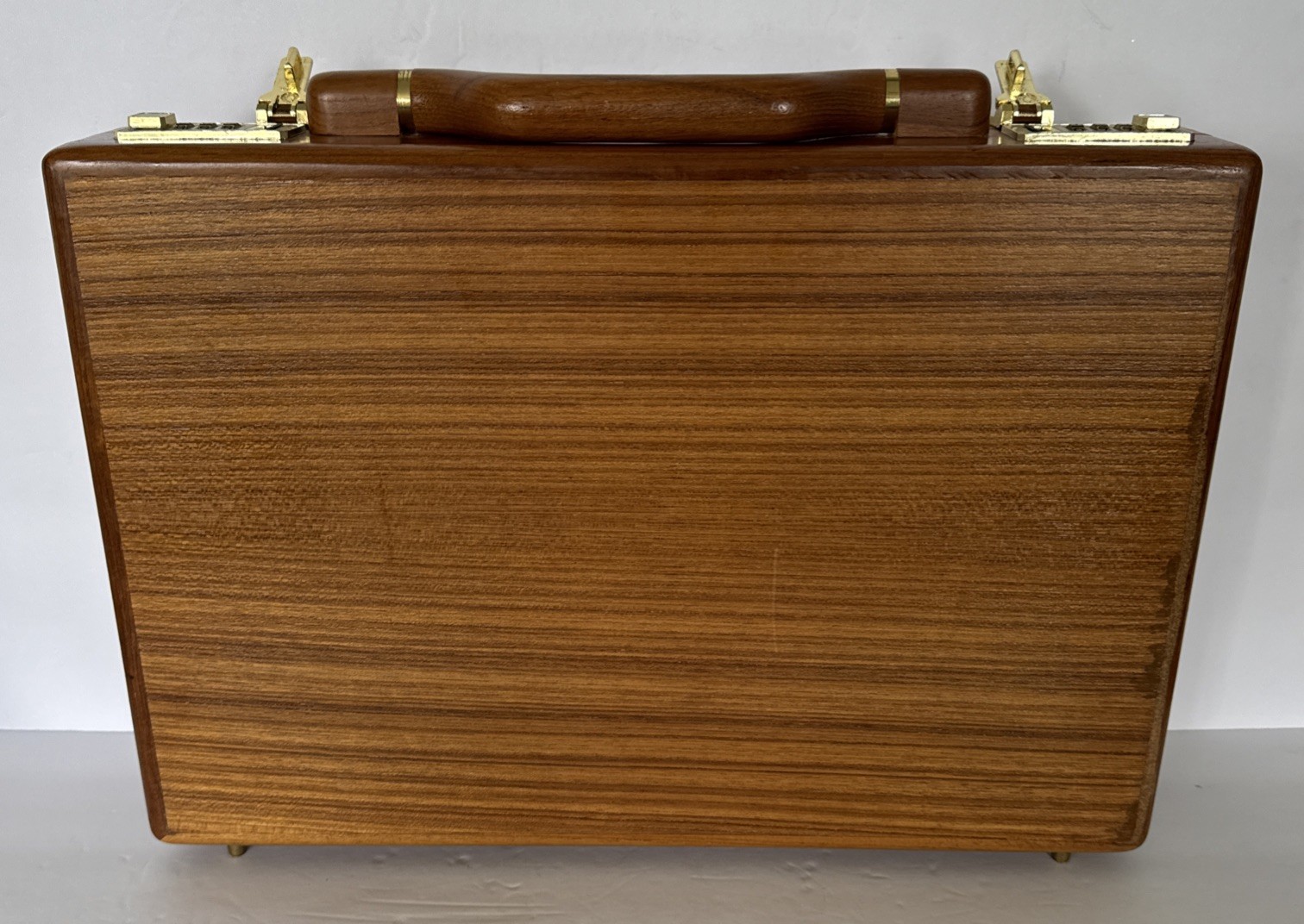 MCM Wood Briefcase Suede Interior Presto Locks Warm Red Tone with Instructions