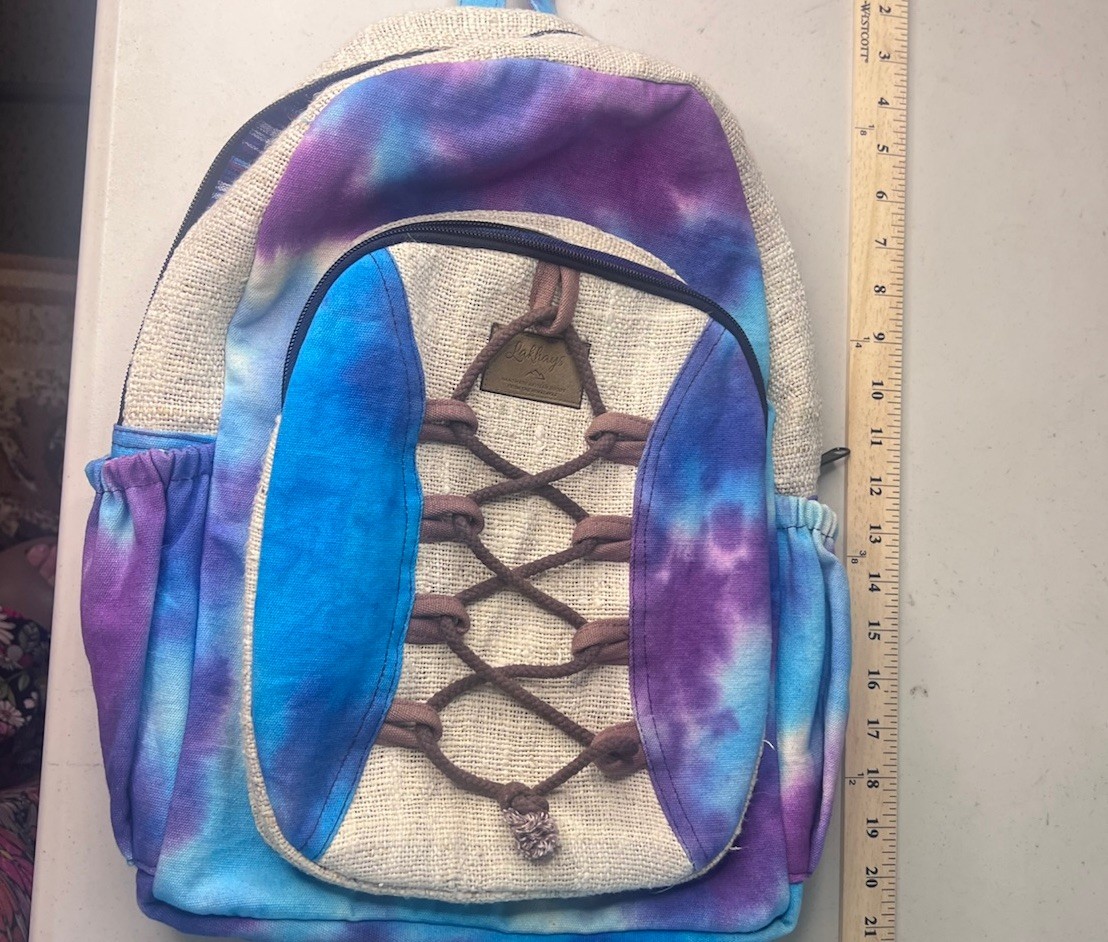 Lahhas Hemp Cotton Tie Dye Backpack Boho Festival Travel School Purple Blue Bag
