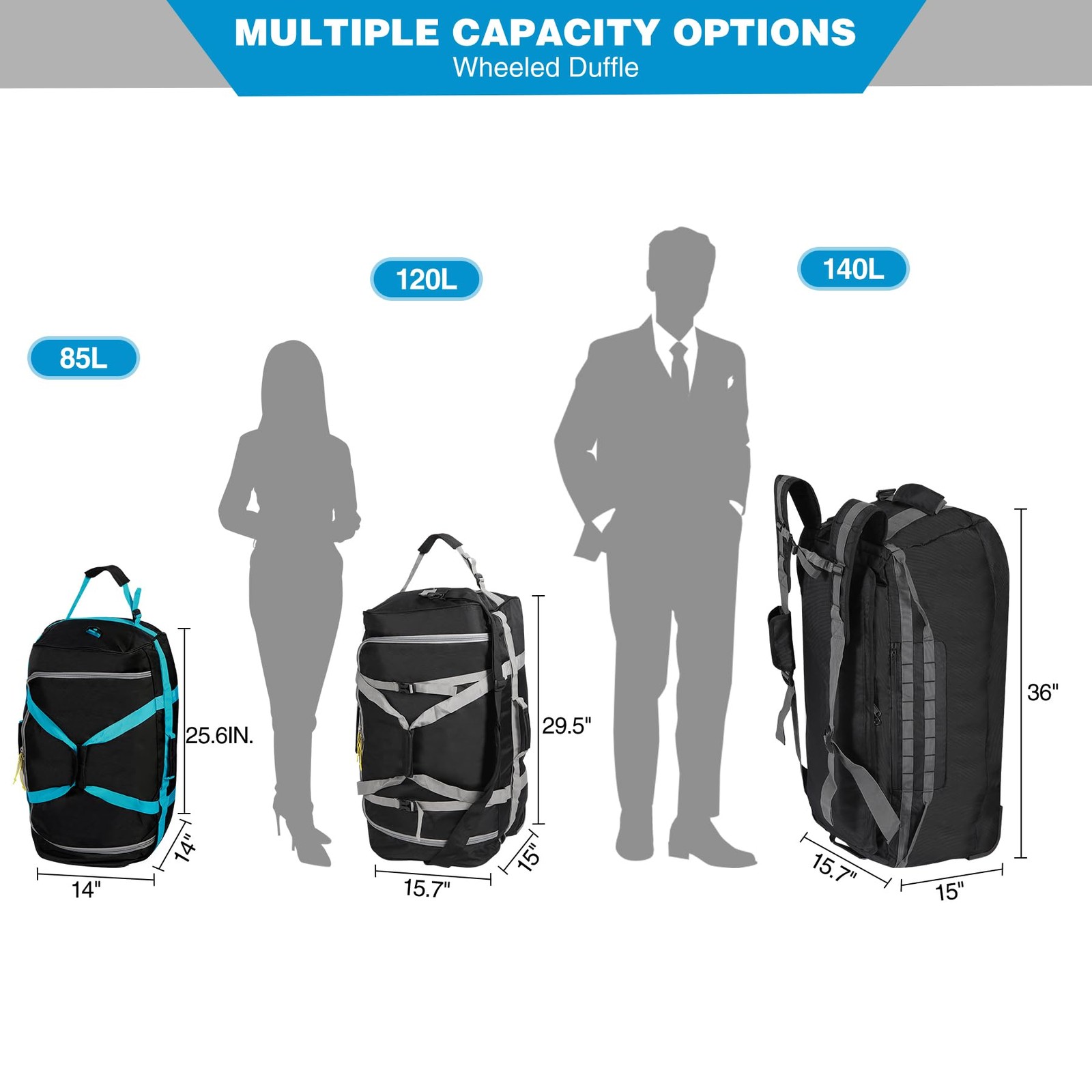 85L/120L/140L Foldable Duffle Bag with Wheels, Large Travel Duffel Bag, 85l B…