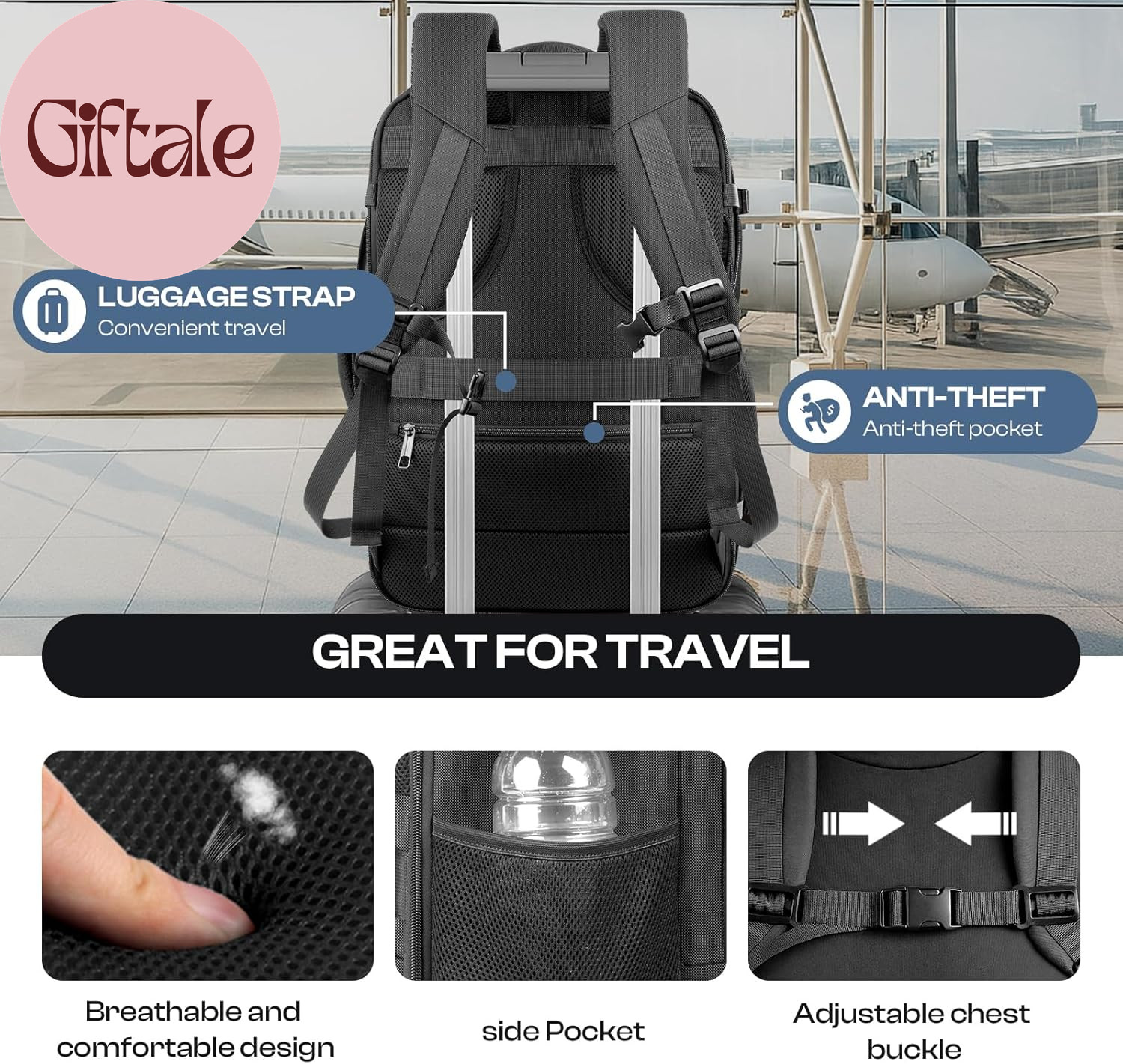 Carry on Backpack for 1-10 Days Trips, Extra Large 40L-50L Travel Backpack TSA A