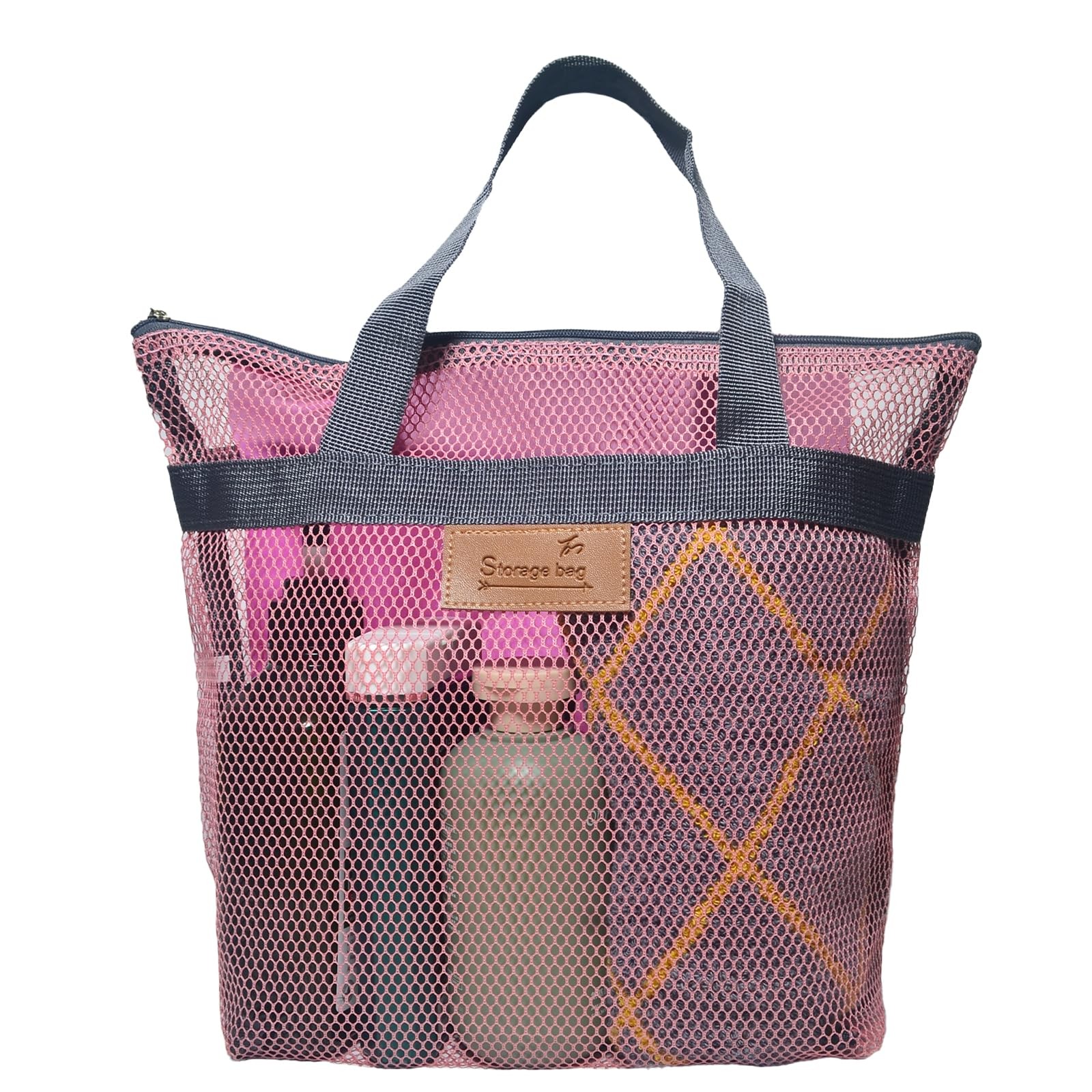 Rotema Mesh Shower Bag with Zipper, 11.8×9.8Inches, 11.8 x 9.8 inches, Pink