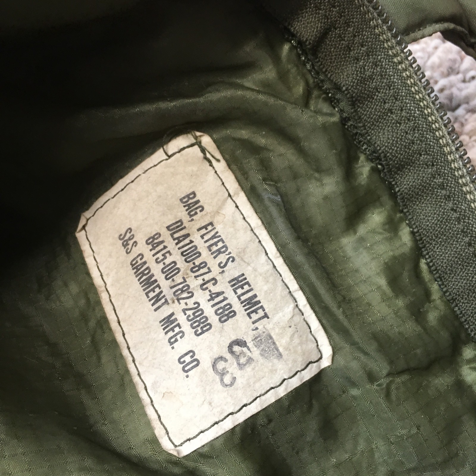 Vintage USGI Tote Bag Mens Extra Large Green Flyers Helmet Army Olive Green 80s