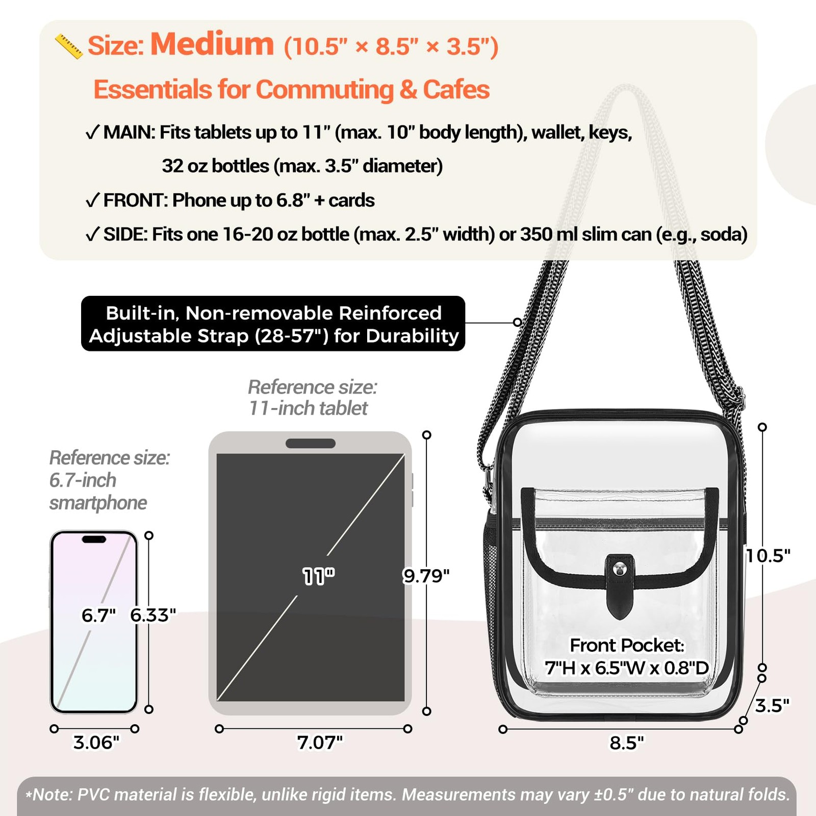 Black Clear Crossbody Bag with Guitar Strap for Stadium, Concert, Festival & …