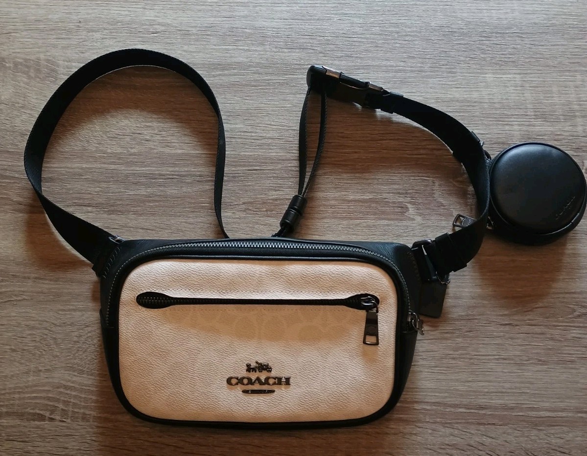Coach Elias Signature Canvas Belt Bag CZ400 Gunmetal/Chalk/Black