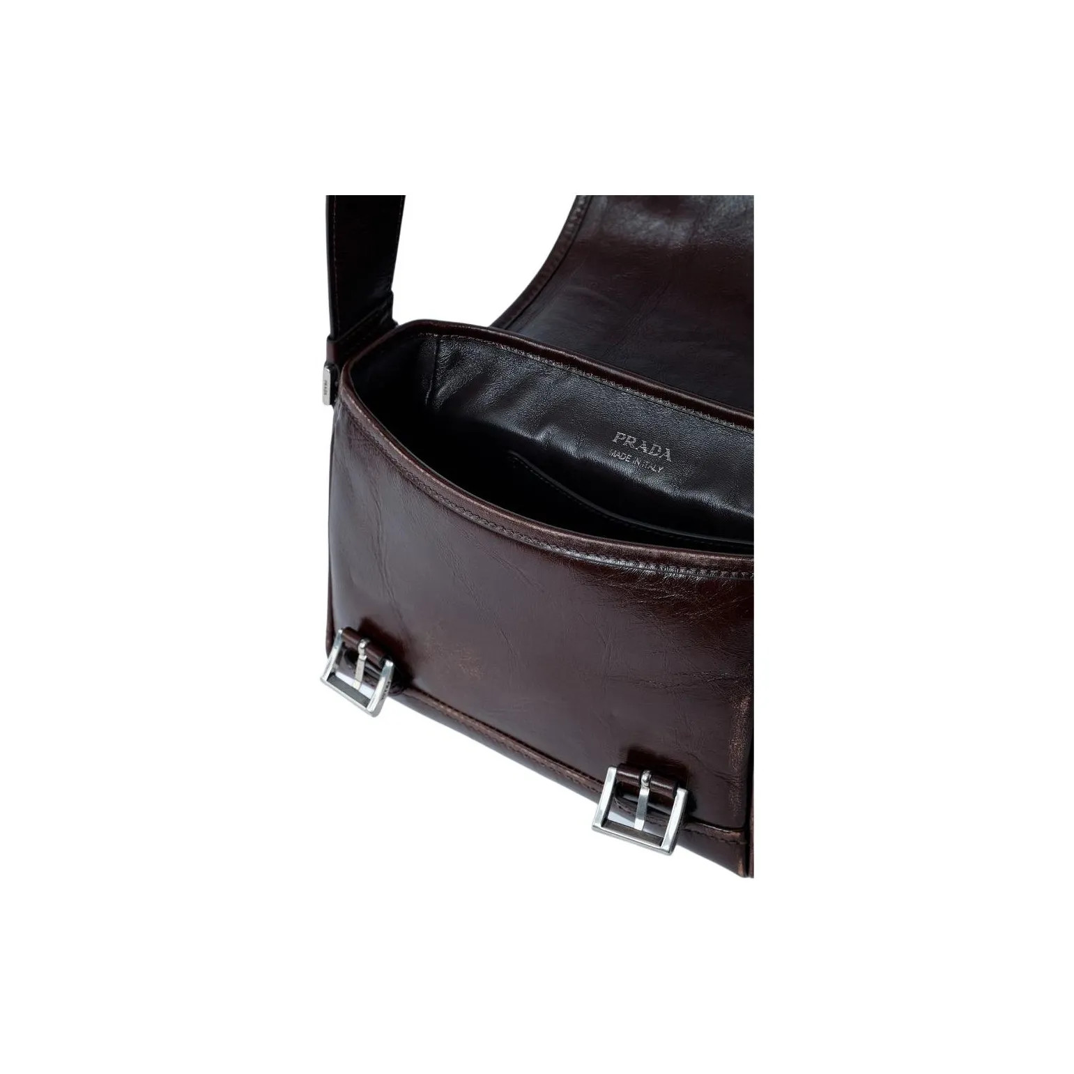 PRADA Explore Silver Hardware Leather Crossbody Bag for Men Brown 14.8*4.7*7.5in