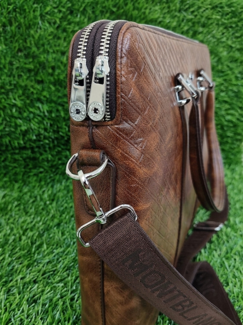 Montblanc Brown Color Leather Briefcase Laptop Bag| Adjustable Strap&Lightweight