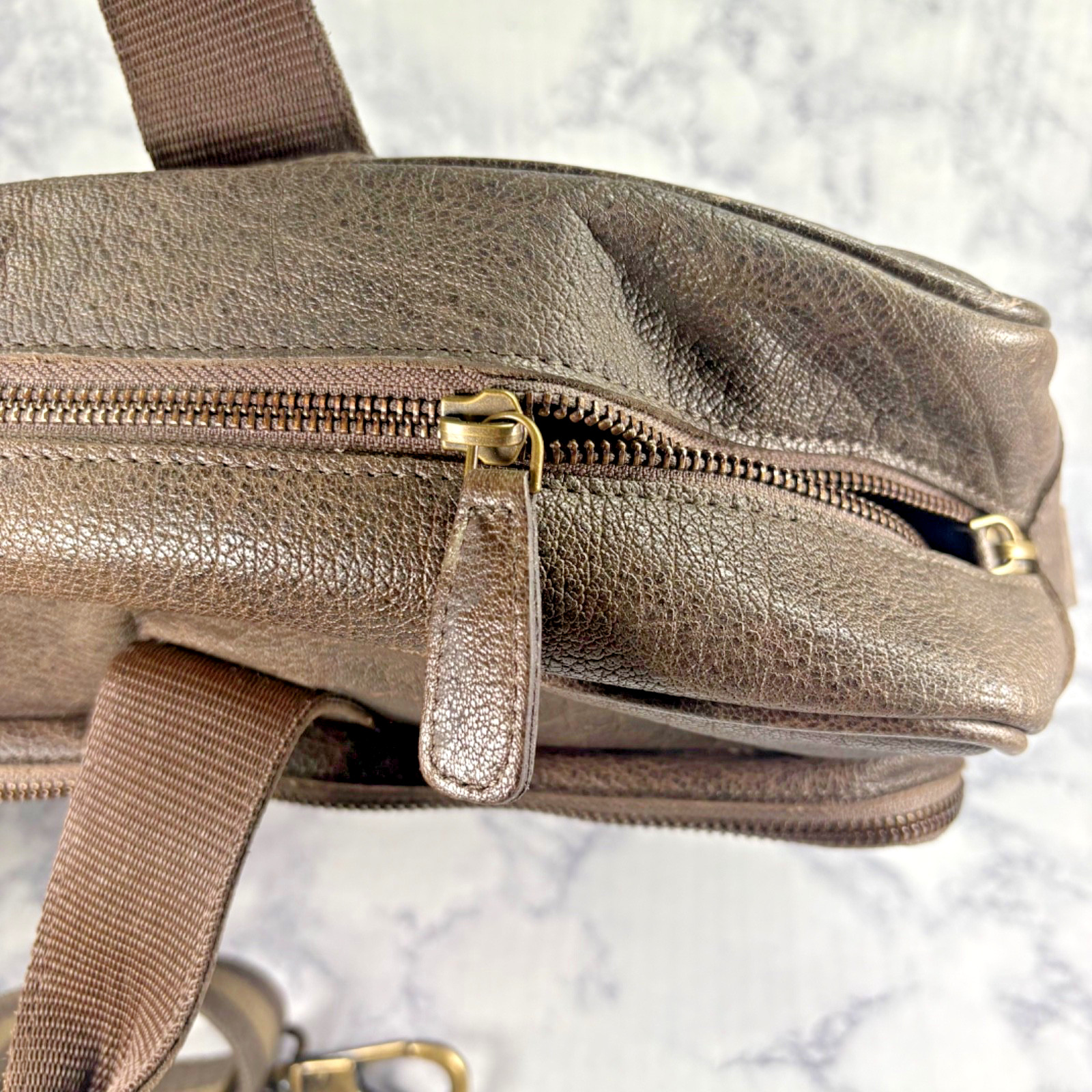 KomalC Vintage 18” Buffalo Leather Laptop Briefcase Office Bag Brown Cross Body