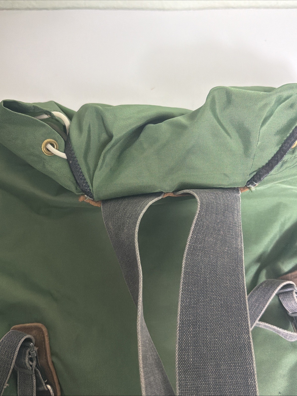 Vintage Small Green Hiking Rucksack Nylon Leather Cotton 16x16x4