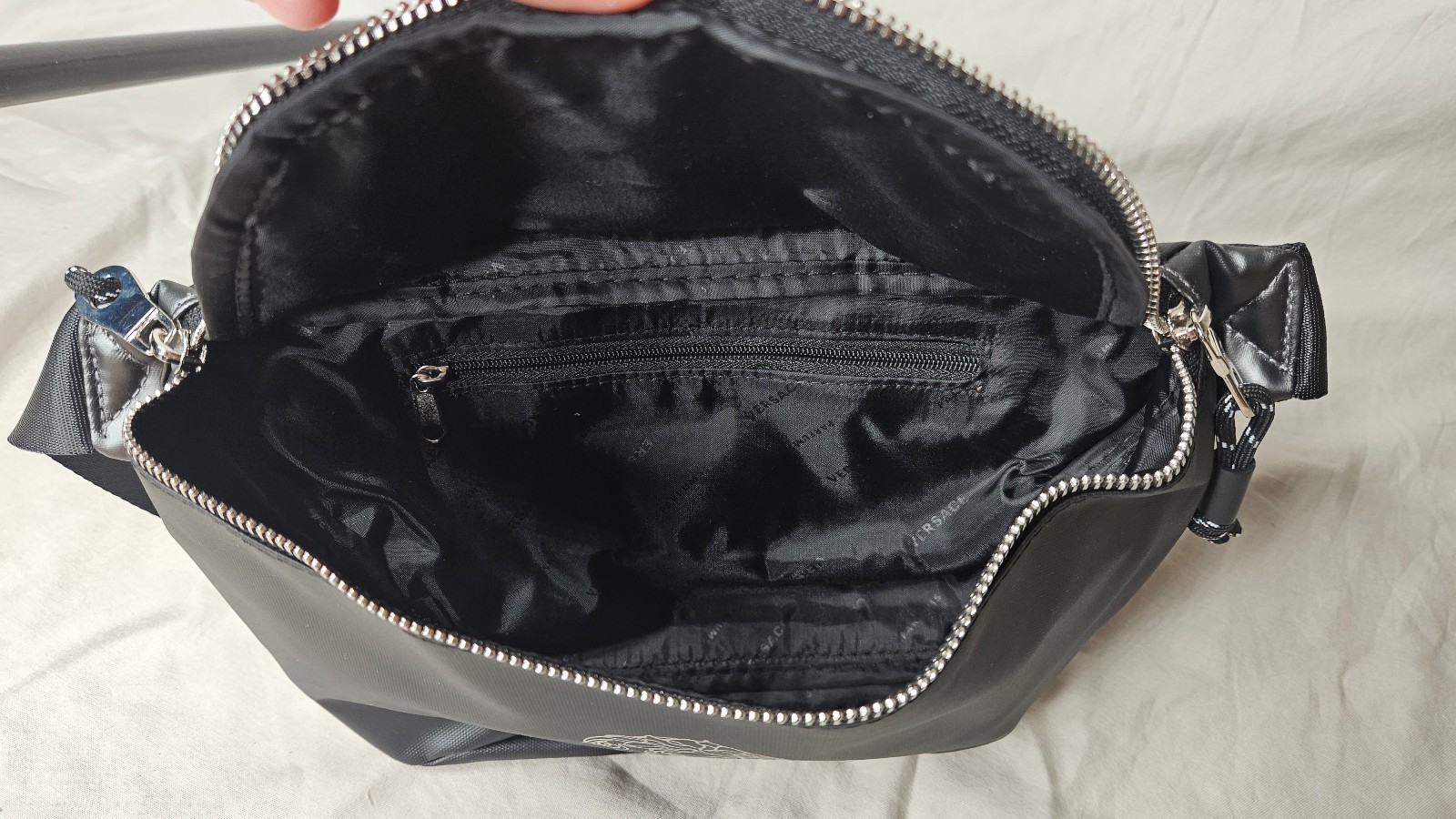 Versace Parfums Belt Bag Waist Pouch For Men Black Silver Travel Bag Fannie Pack