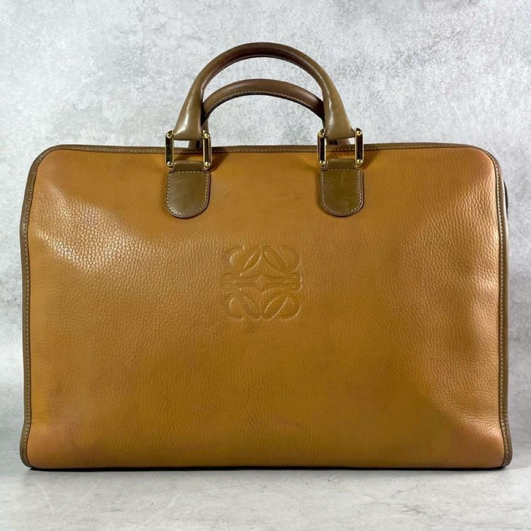 Loewe Vintage Anagram Leather Briefcase Camel Gold Hardware Made In Spain
