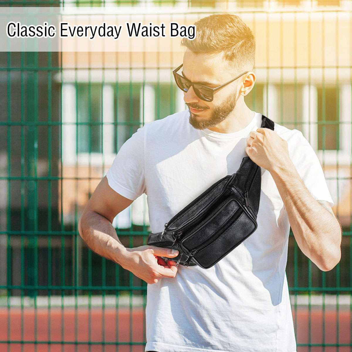 Genuine Leather Fanny Pack Multi Zippered Sports Hip Waist Bag Belt Purse Pouch